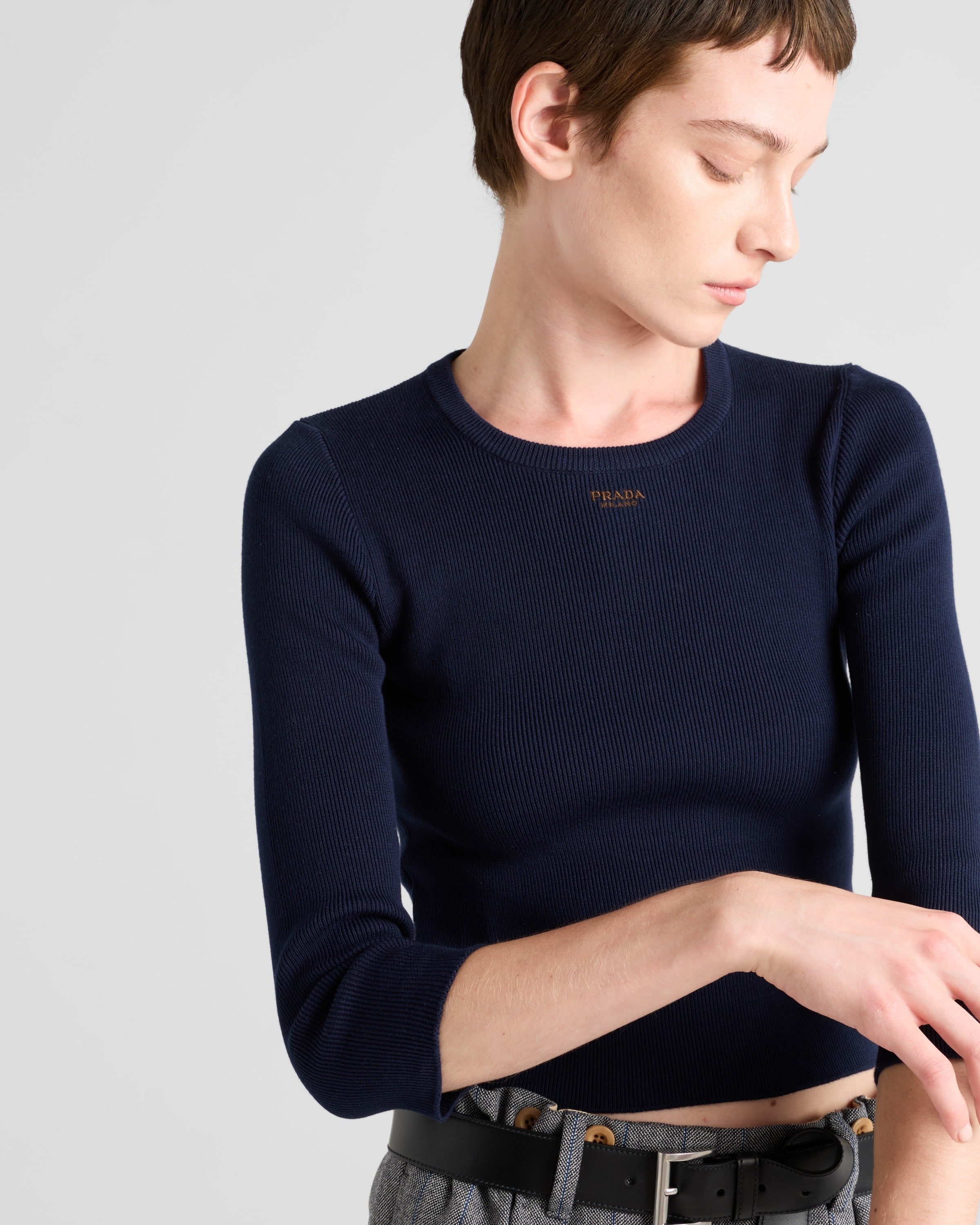 Cotton crew-neck sweater Navy