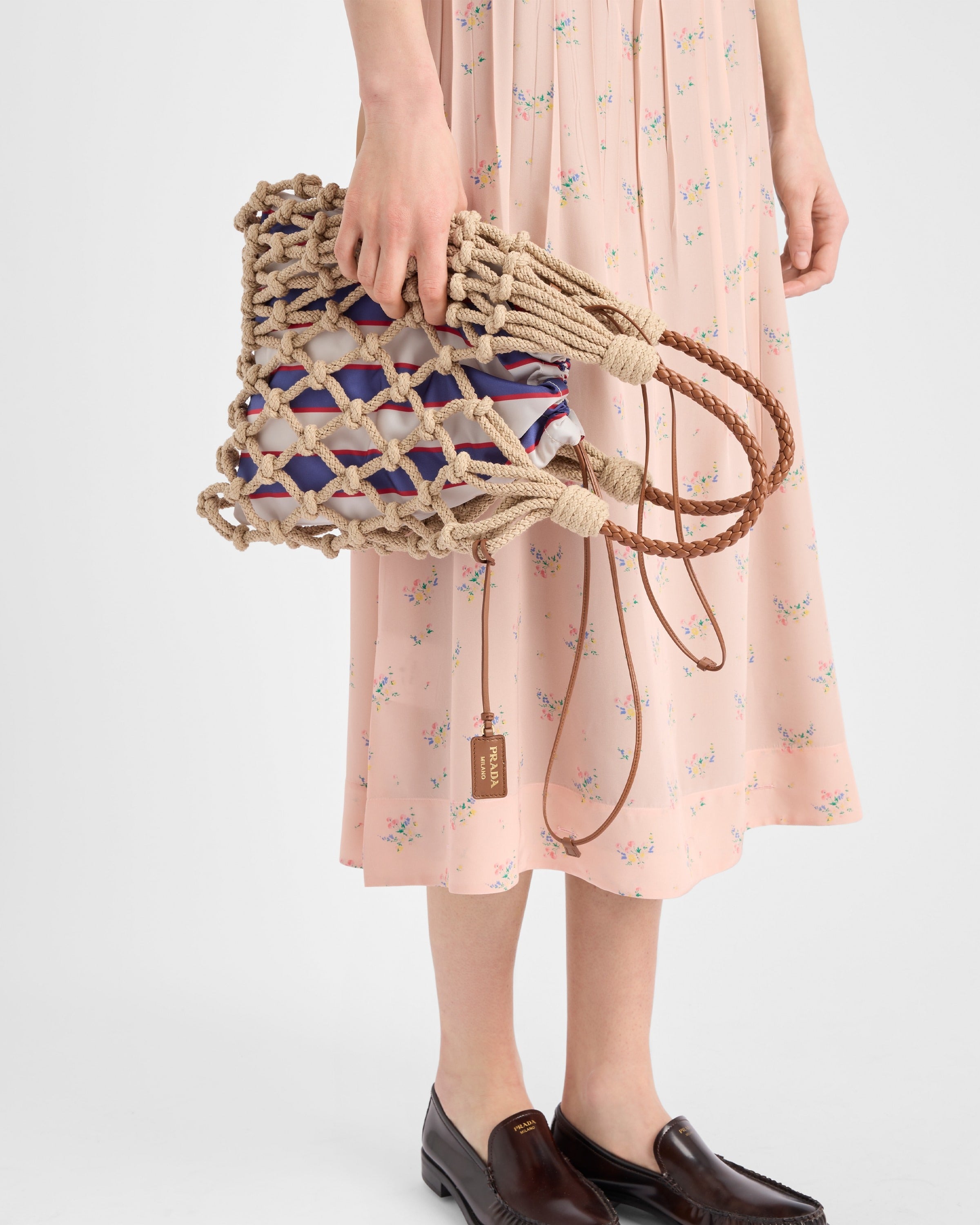 Prada Noué medium cotton macramé bag Cord/Royal Blue