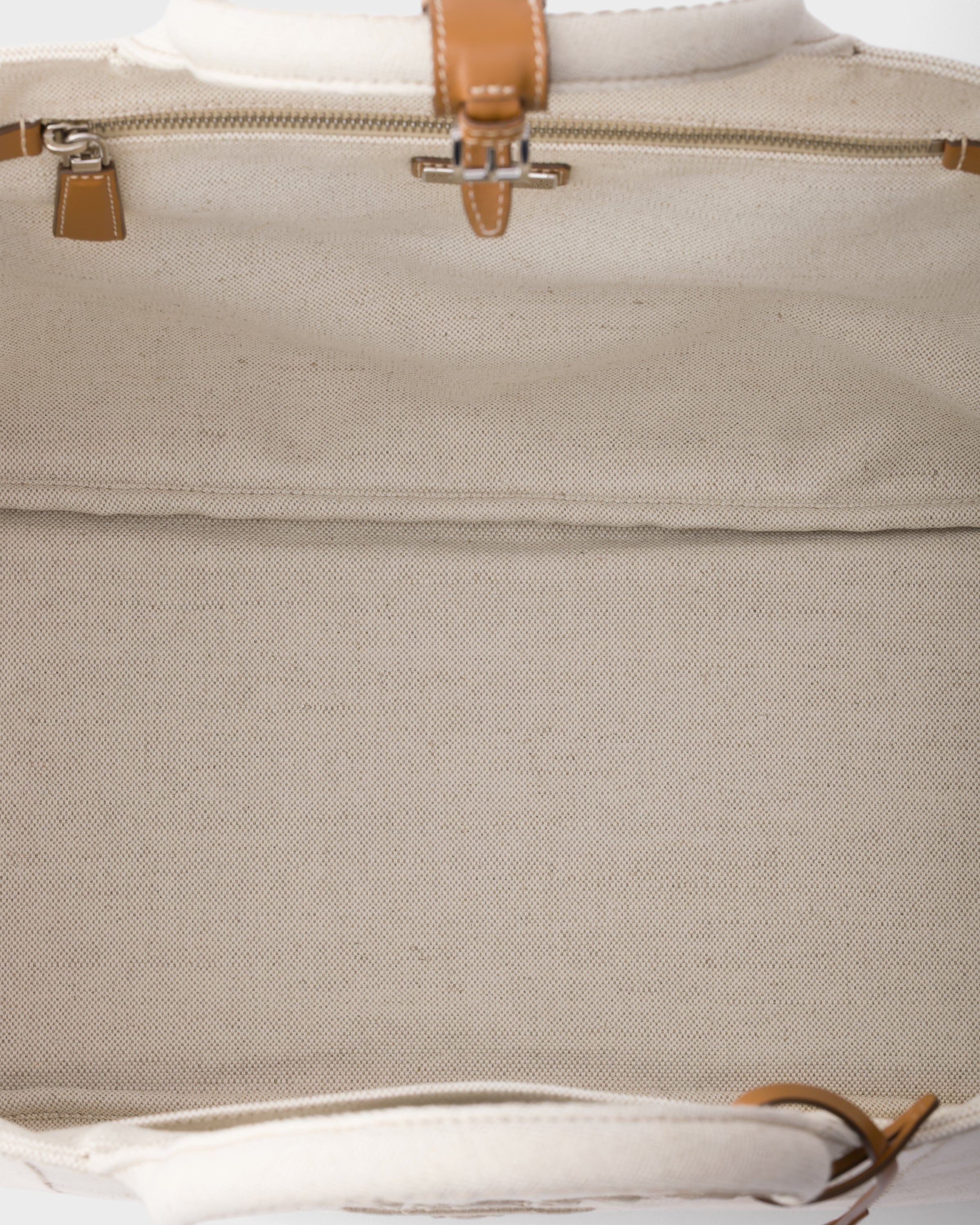 Prada Jardinière extra large linen blend tote bag Natural