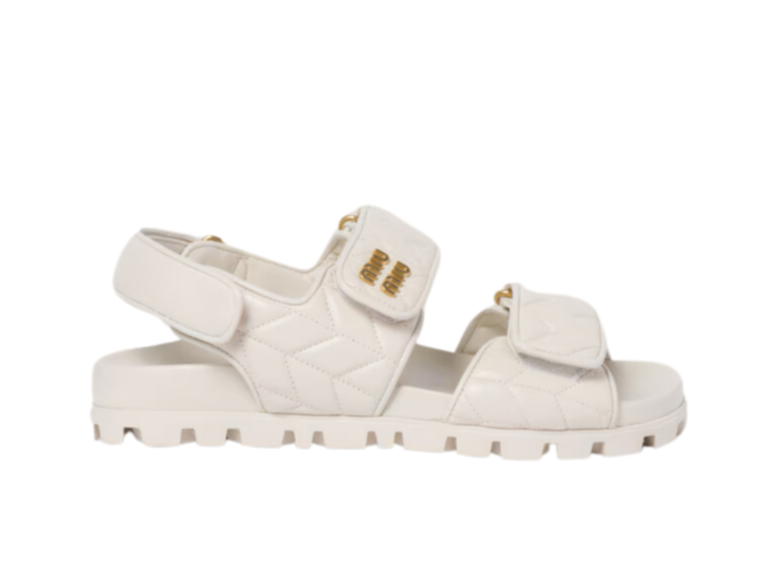 Miu Miu Sporty Matelassé Nappa Leather Sandals White