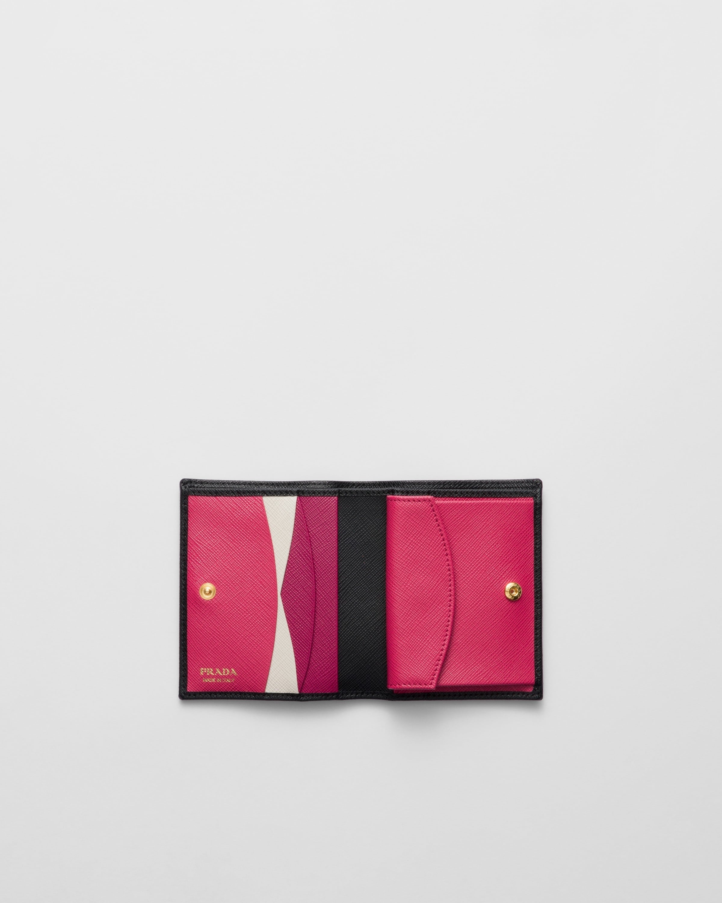 Small Saffiano Leather Wallet Black/Hibiscus