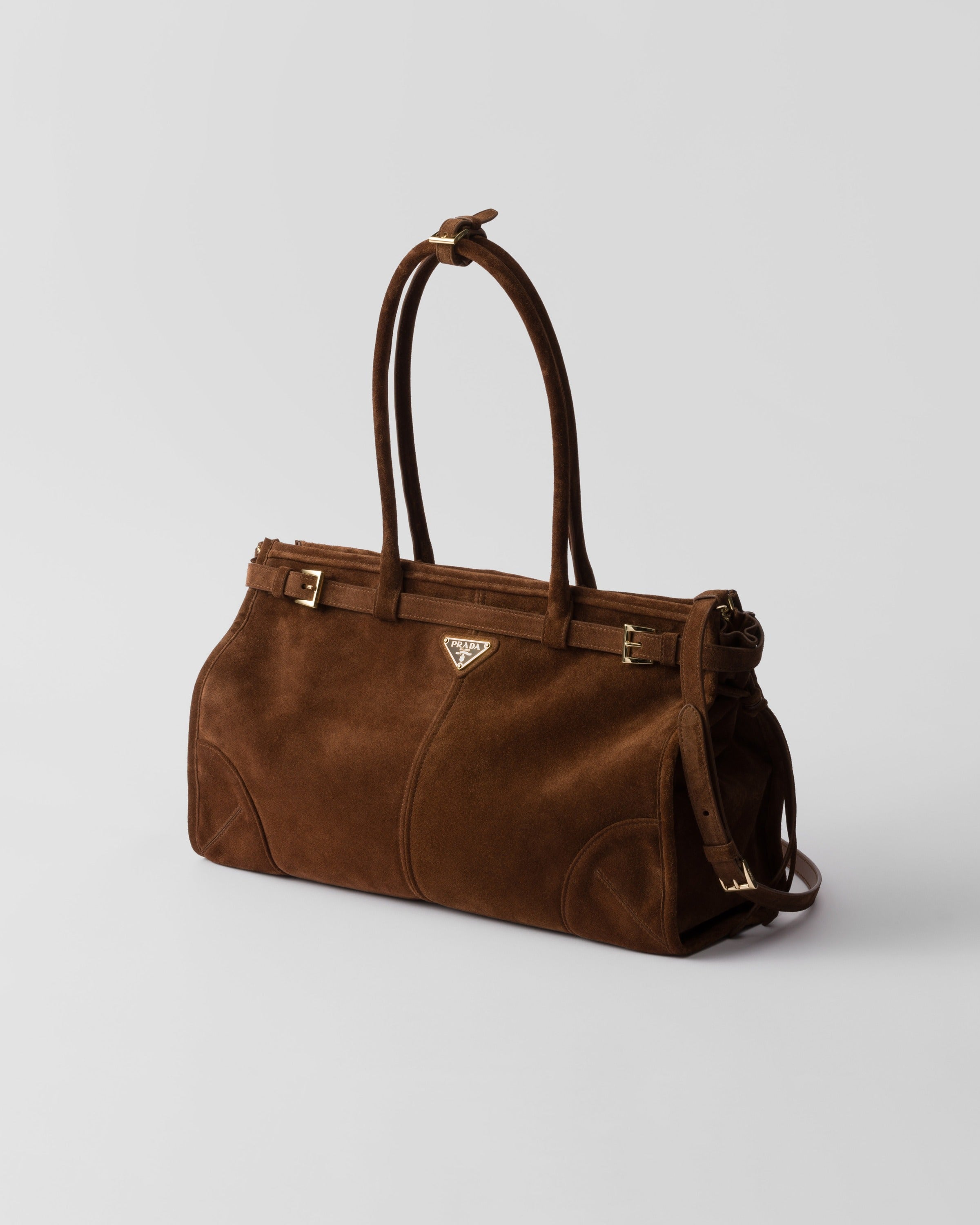 Prada Bonnie large suede handbag Cocoa Brown