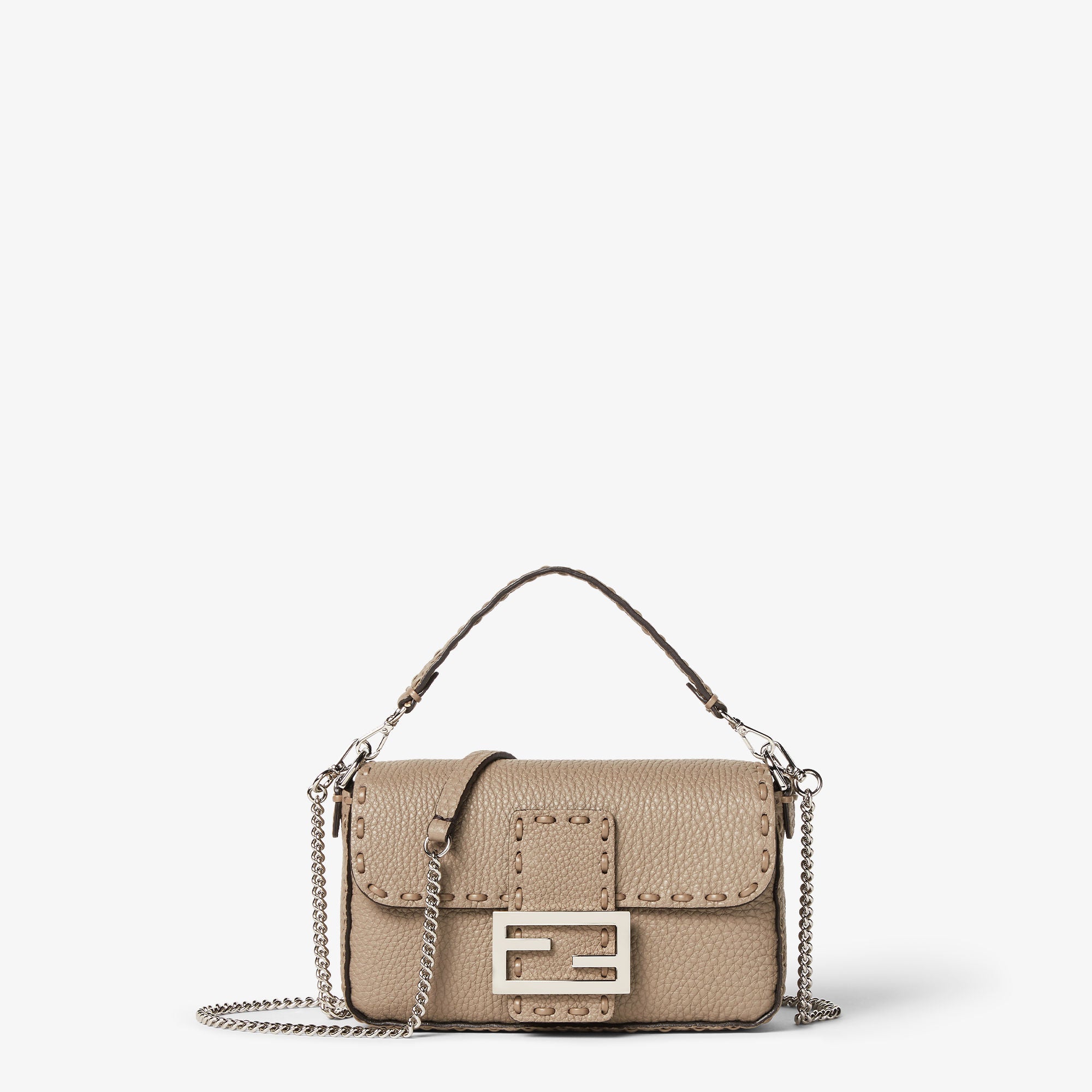 Baguette Mini Dove gray Selleria bag with 309 hand-sewn topstitches