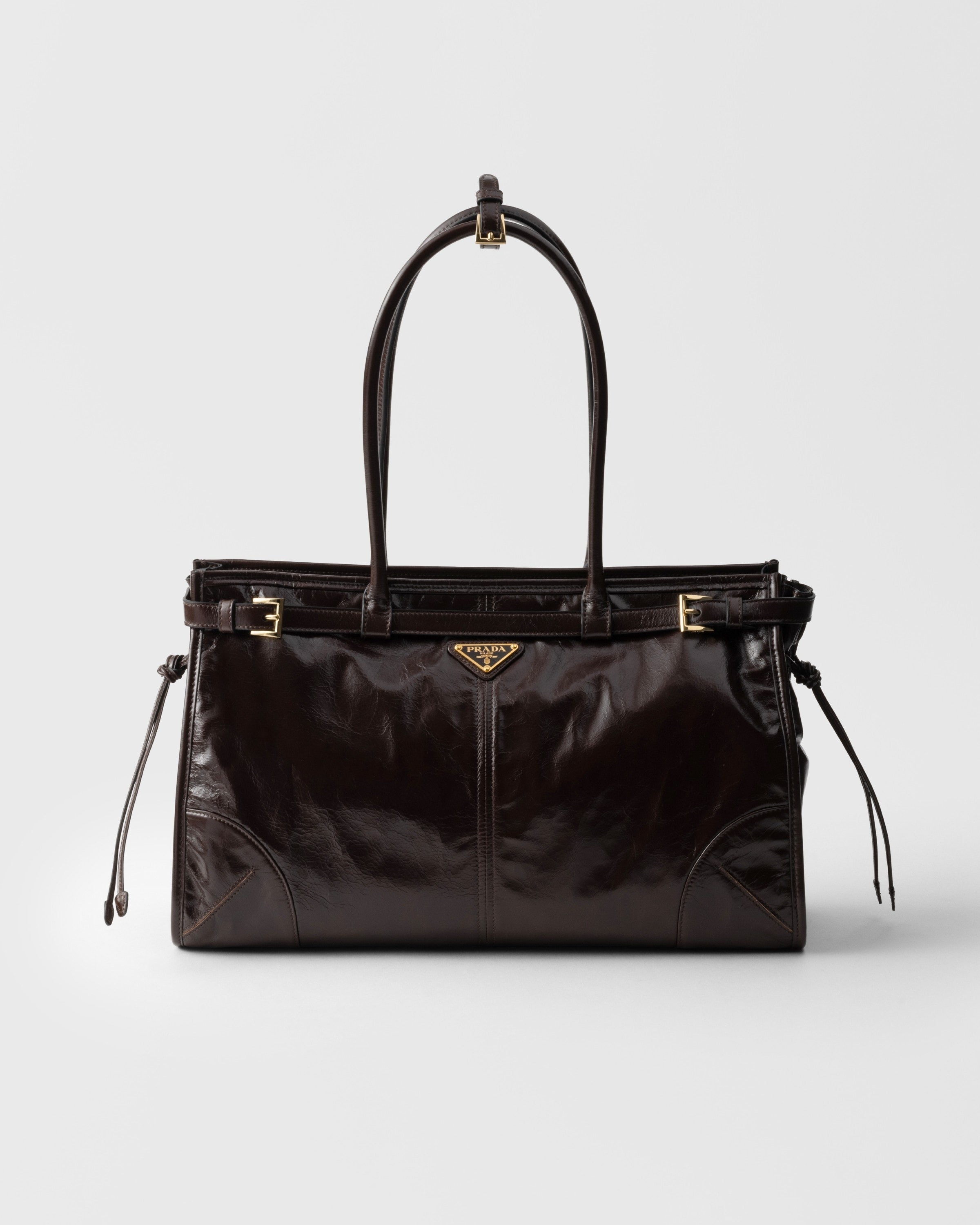 Prada Bonnie large leather handbag Dark Brown