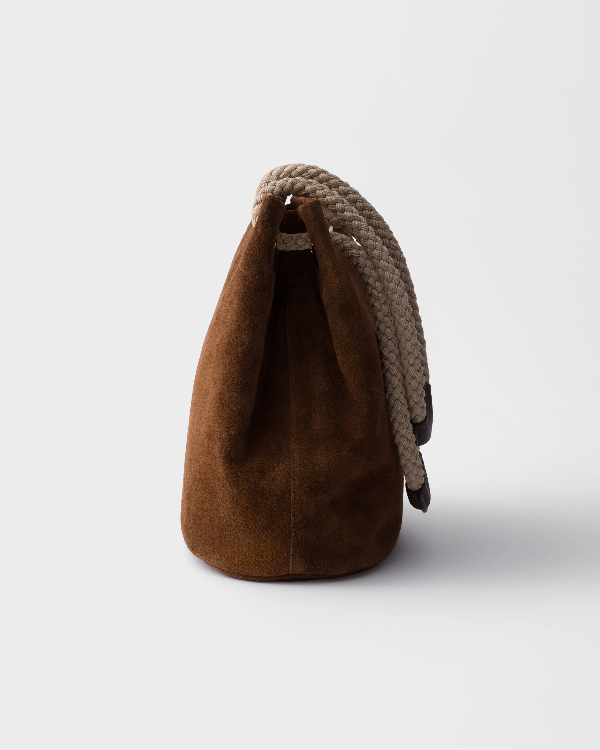 Small Prada Mariner suede bucket bag Cocoa Brown