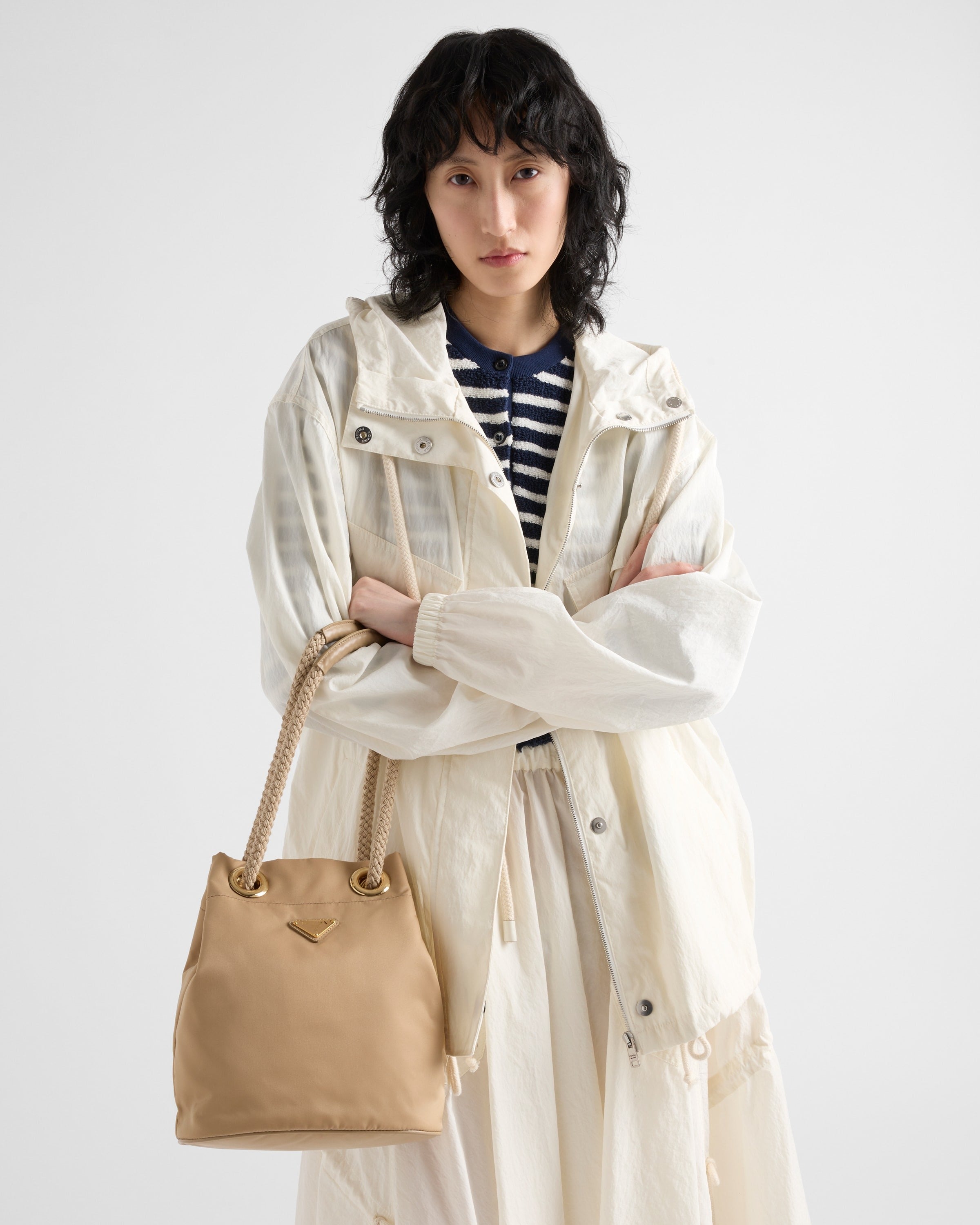 Prada Mariner Re-Nylon small bucket bag Camel Brown