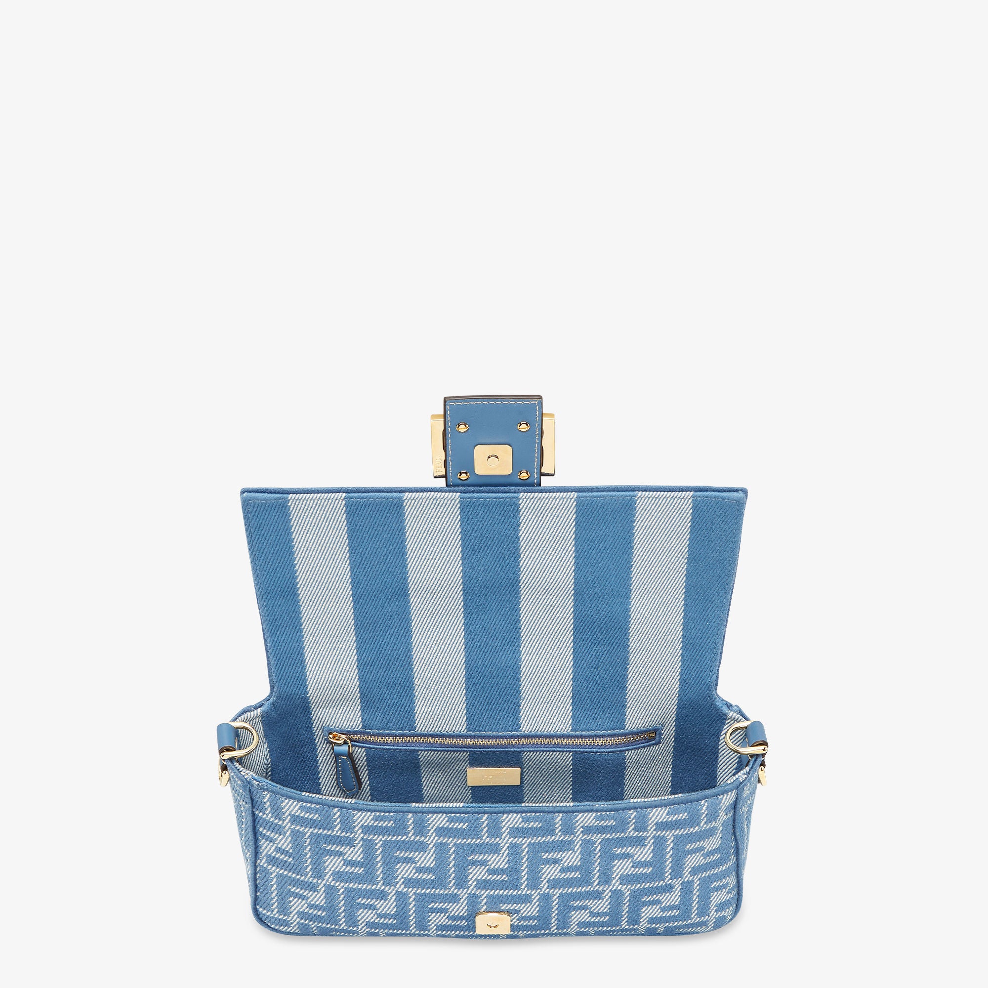 Baguette Blue denim-effect FF jacquard bag