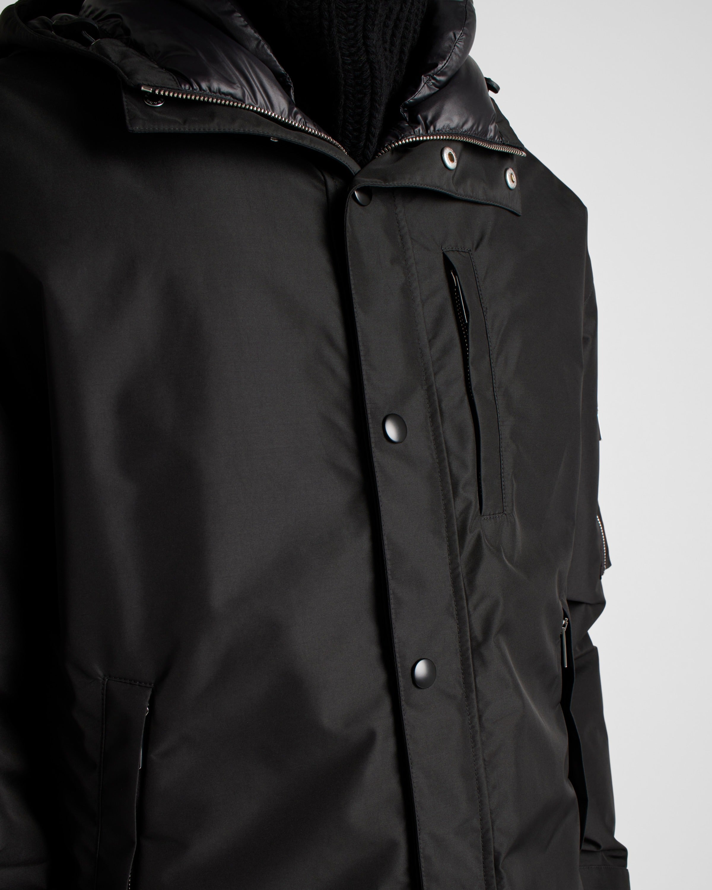 Technical fabric down jacket with hood Black