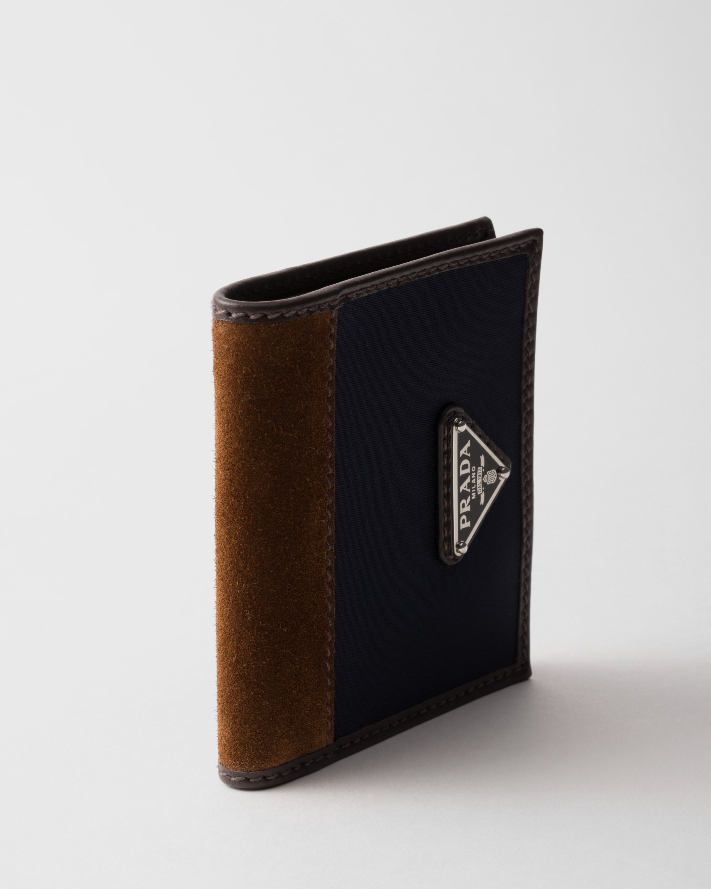 Re-Nylon and leather wallet Blue/Coffee