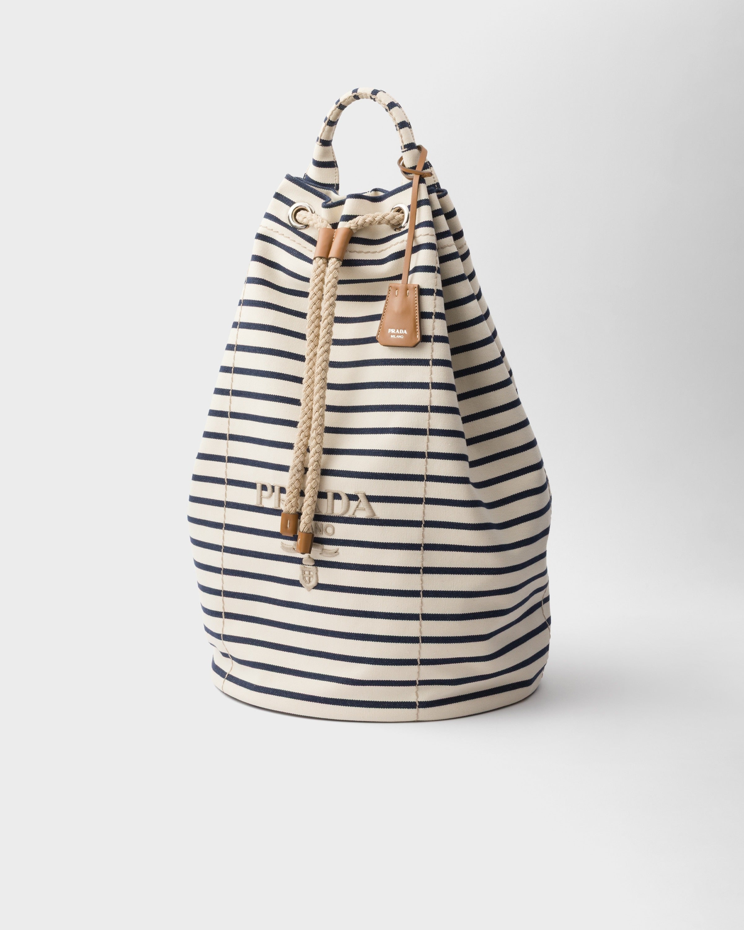 Striped canvas drawstring duffel bag Ivory/Blue