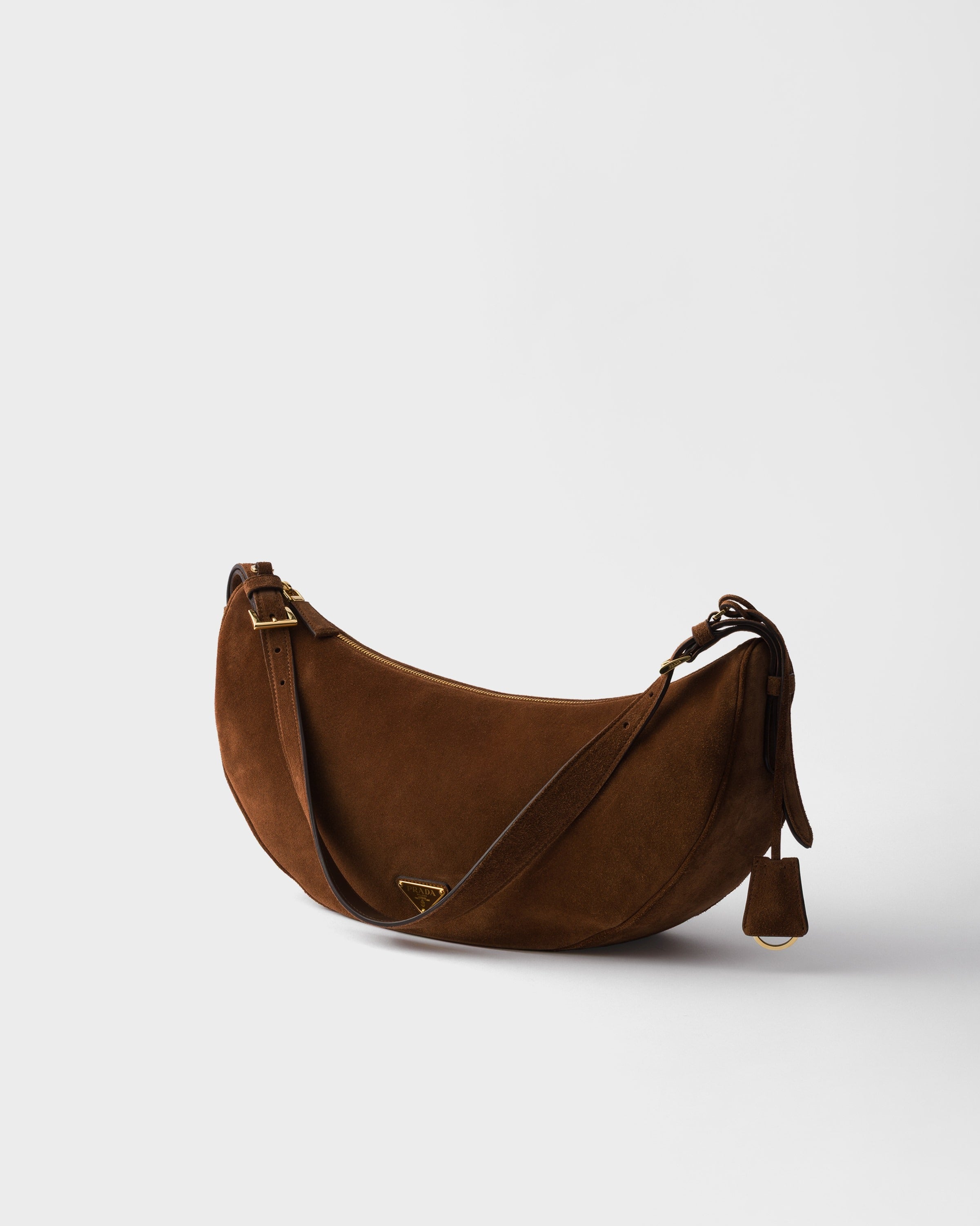Prada Demi-lune large suede shoulder bag Cocoa Brown