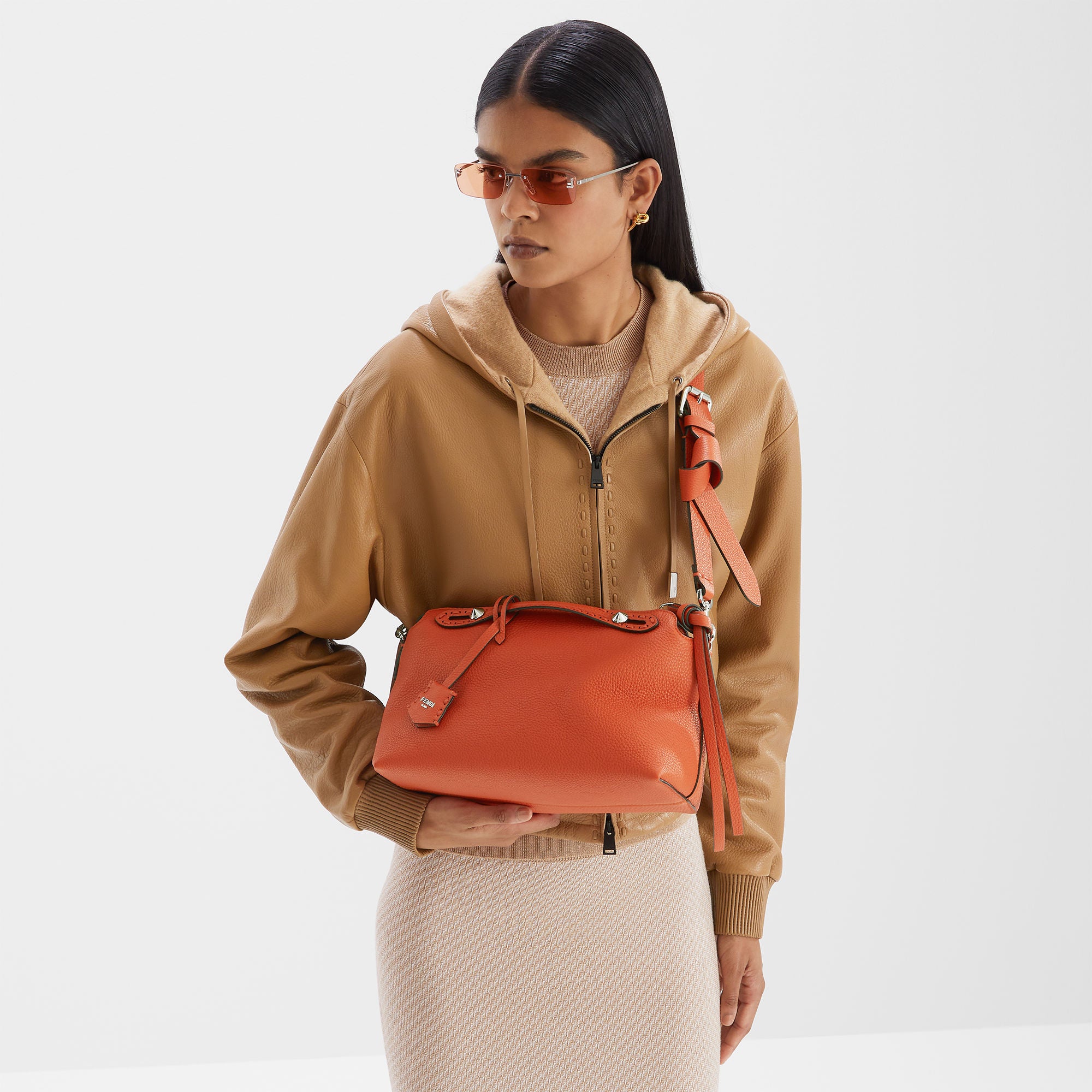 By The Way Selleria Medium Orange Selleria bag with 192 hand-sewn topstitches