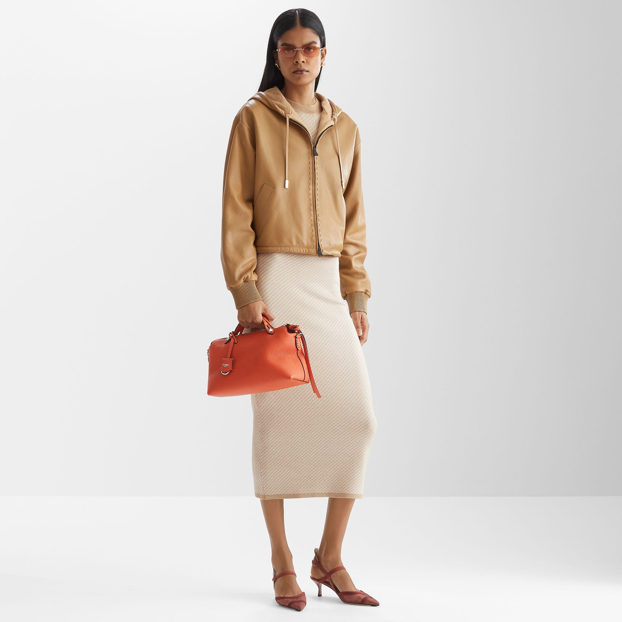 By The Way Selleria Medium Orange Selleria bag with 192 hand-sewn topstitches