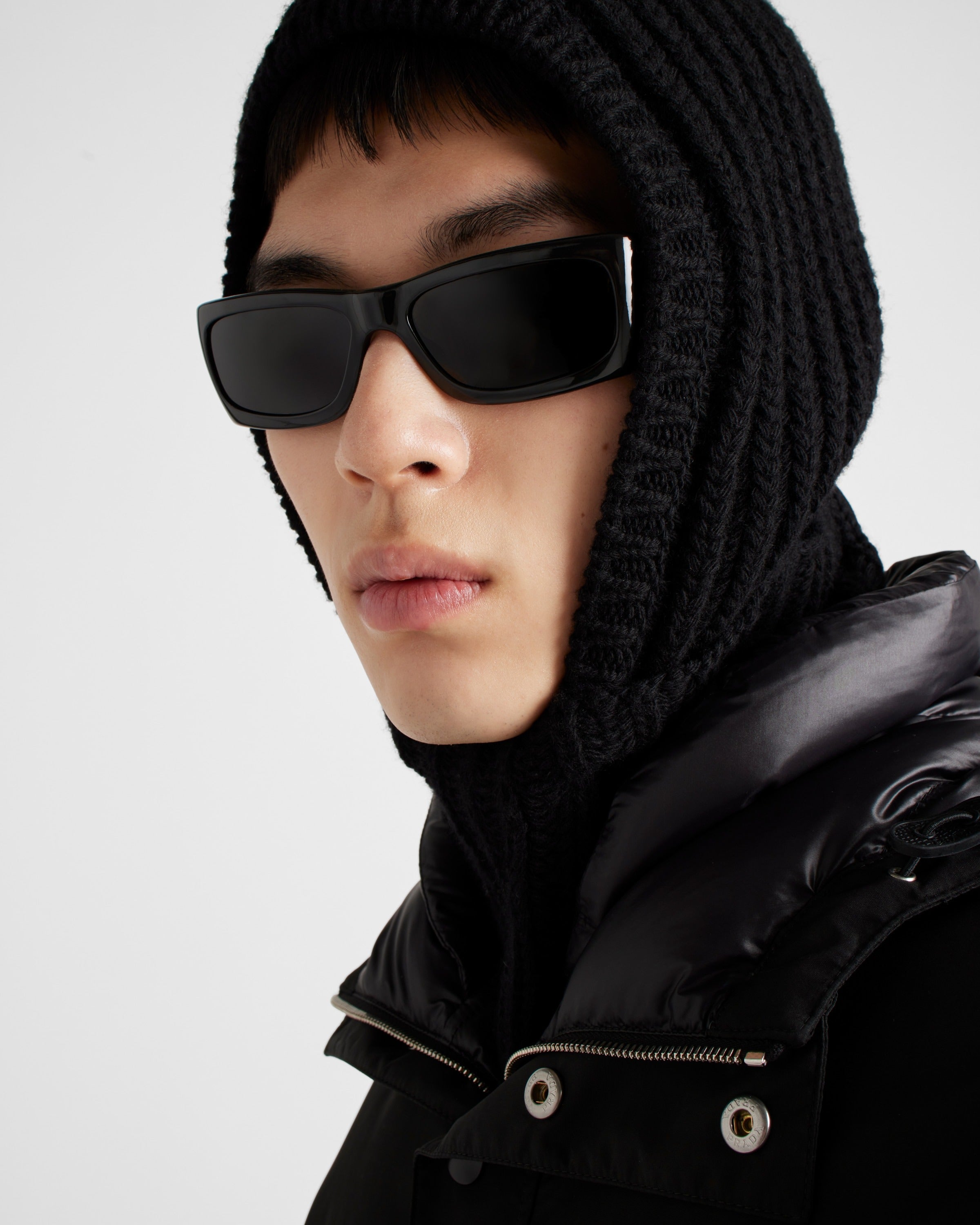 Technical fabric down jacket with hood Black