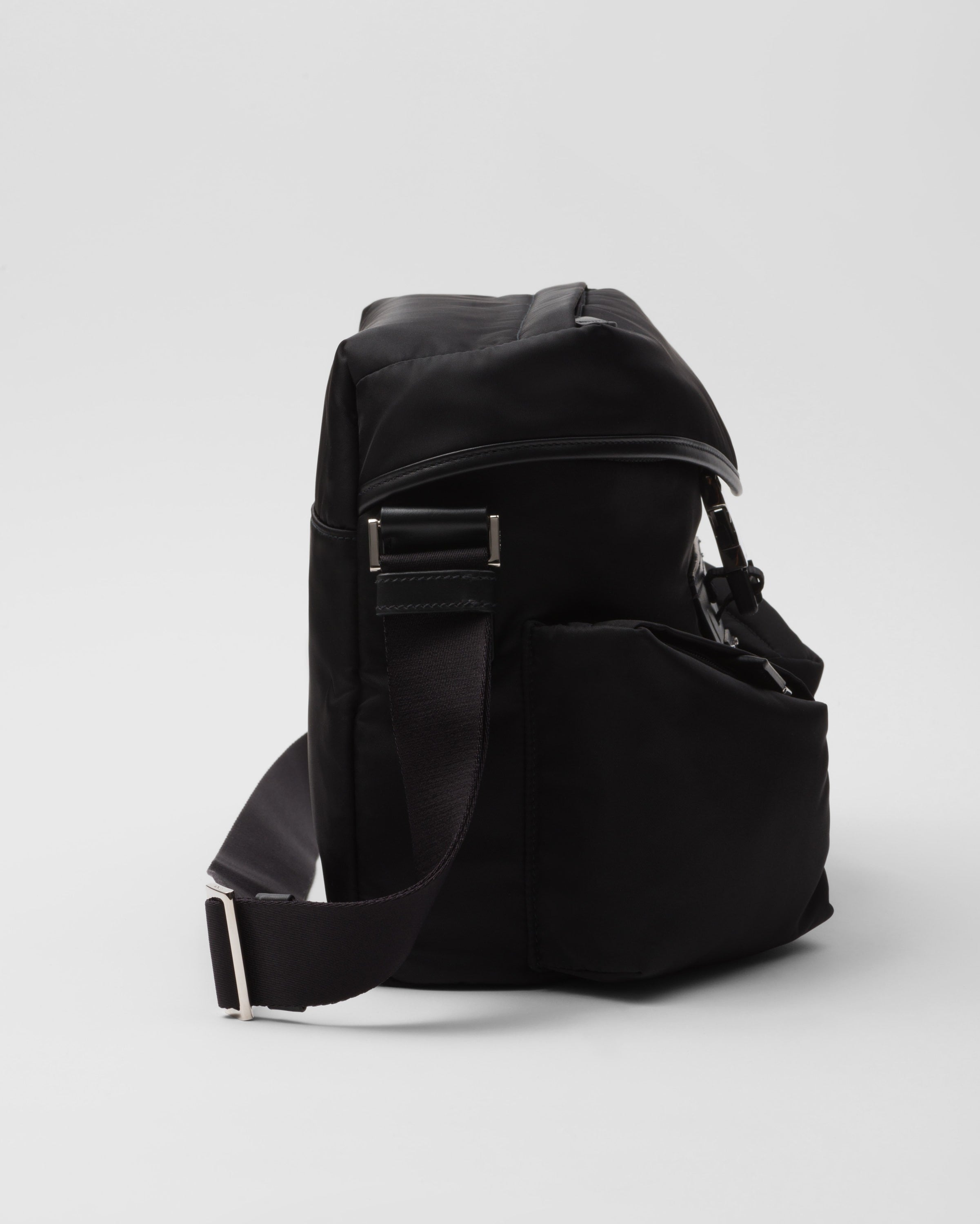 Re-Nylon and leather shoulder bag Black