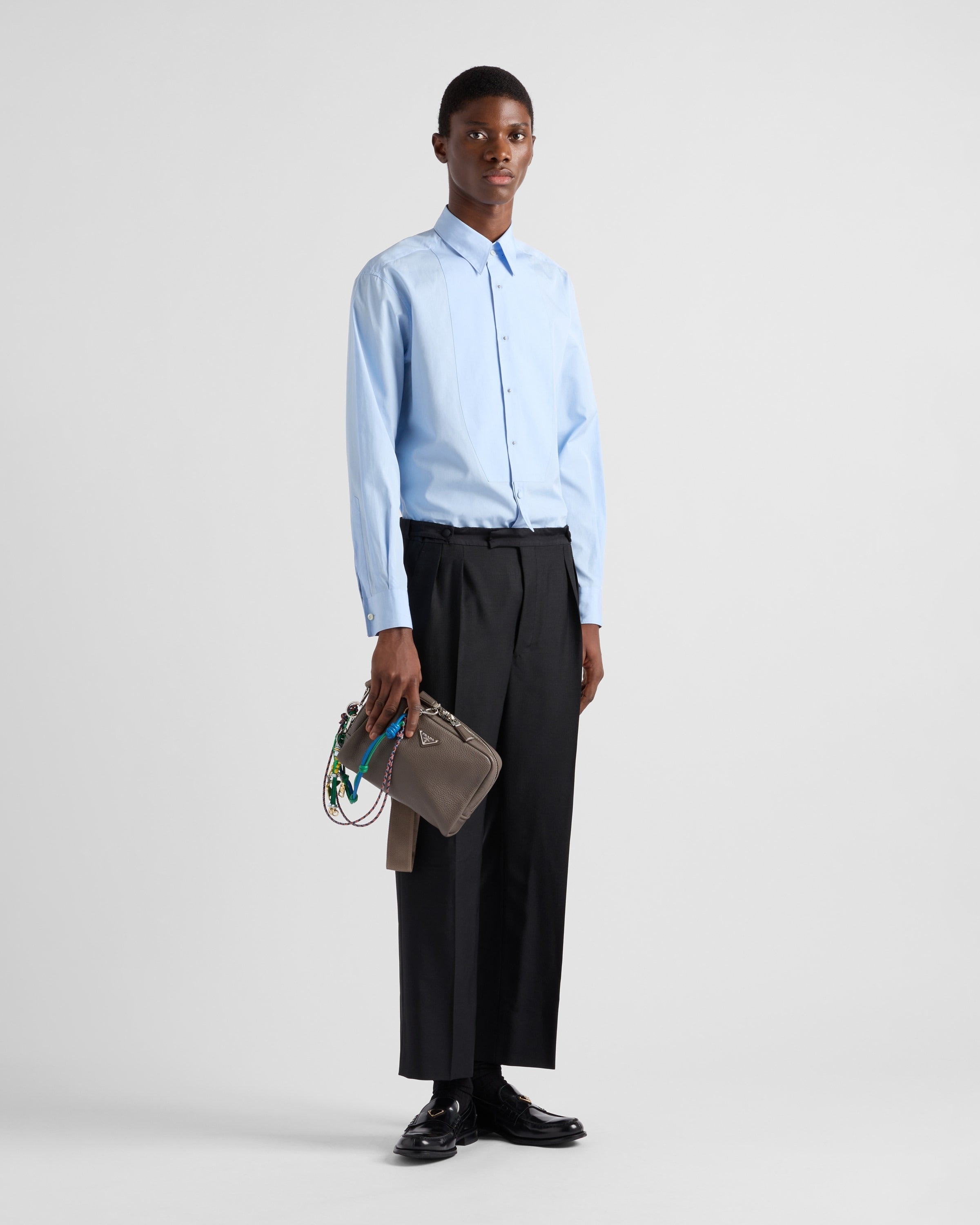 Leather shoulder bag with charm Bamboo Gray