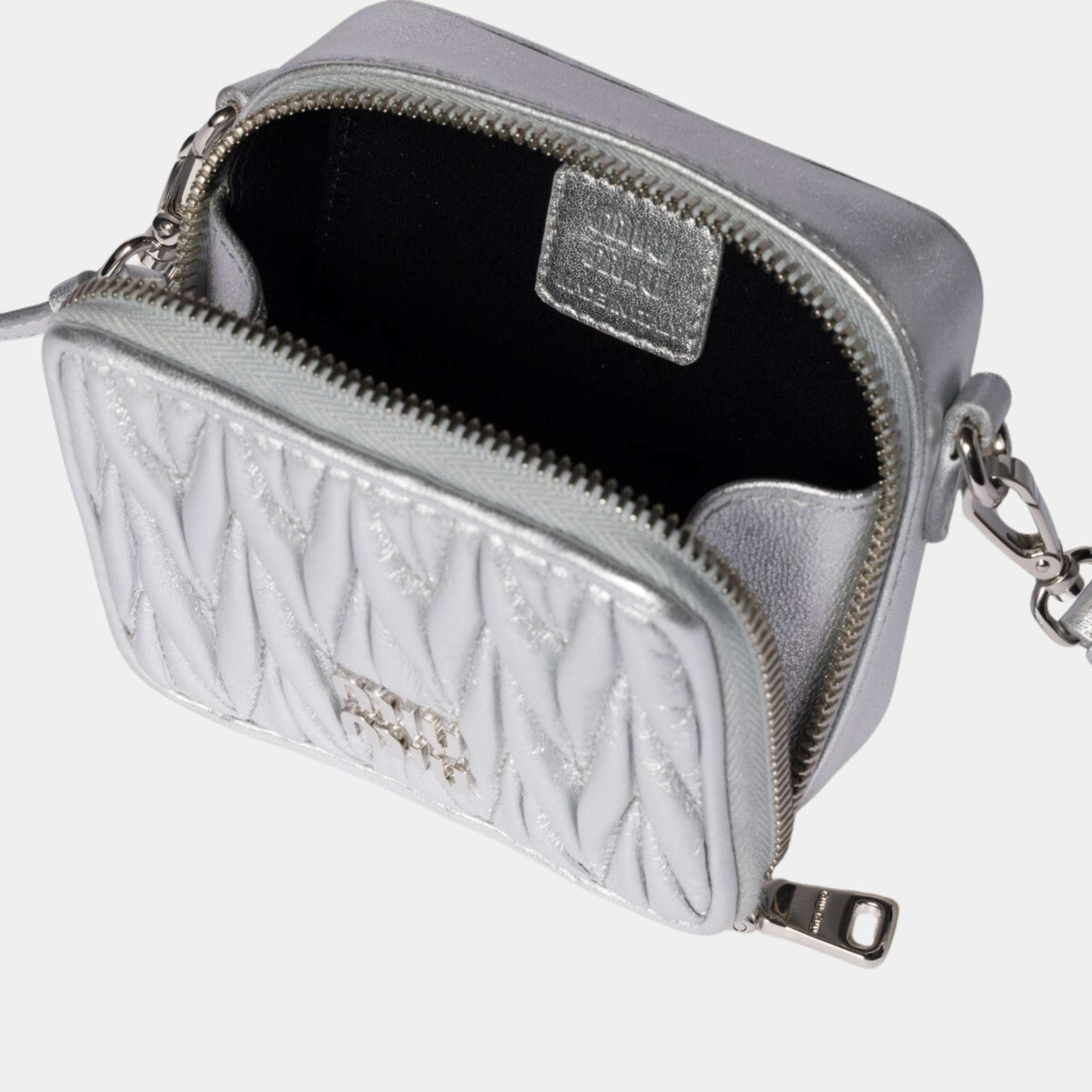 Matelasse Nappa Leather Mini Square Pouch - Silver