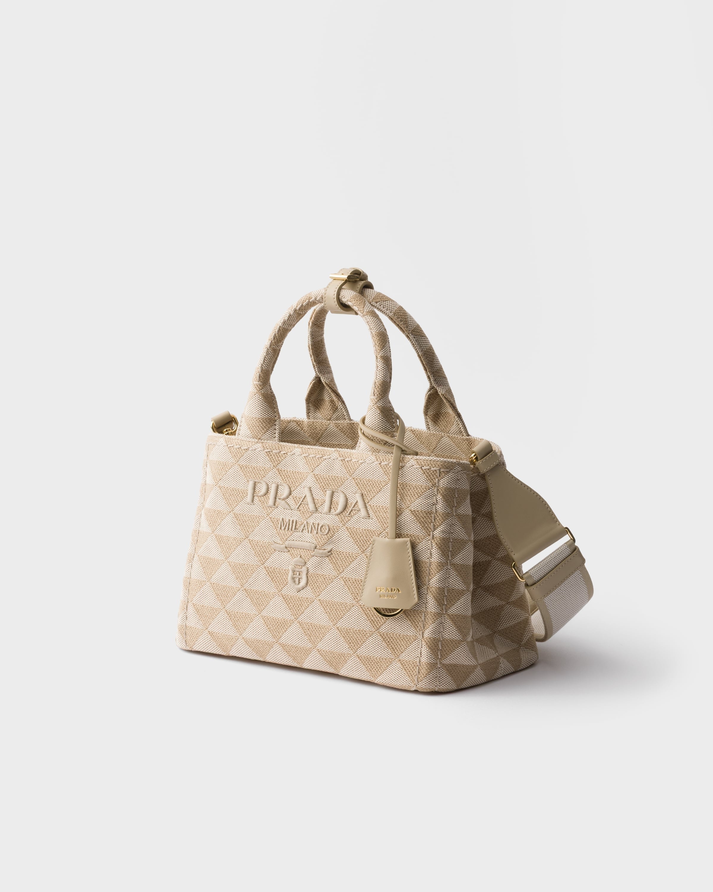 Small embroidered fabric handbag Tan/Sandy Beige