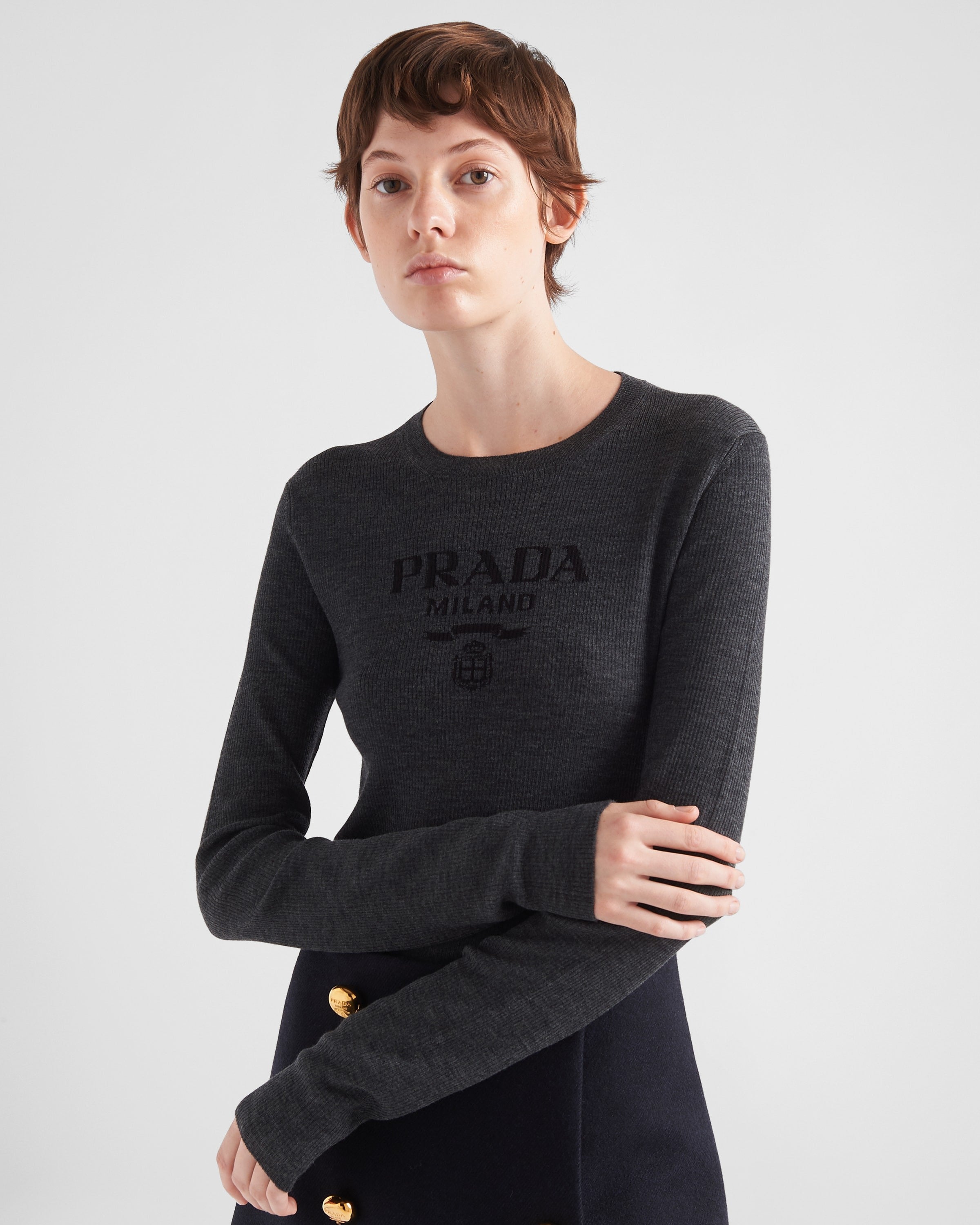 Superfine wool crew-neck sweater Anthracite Gray