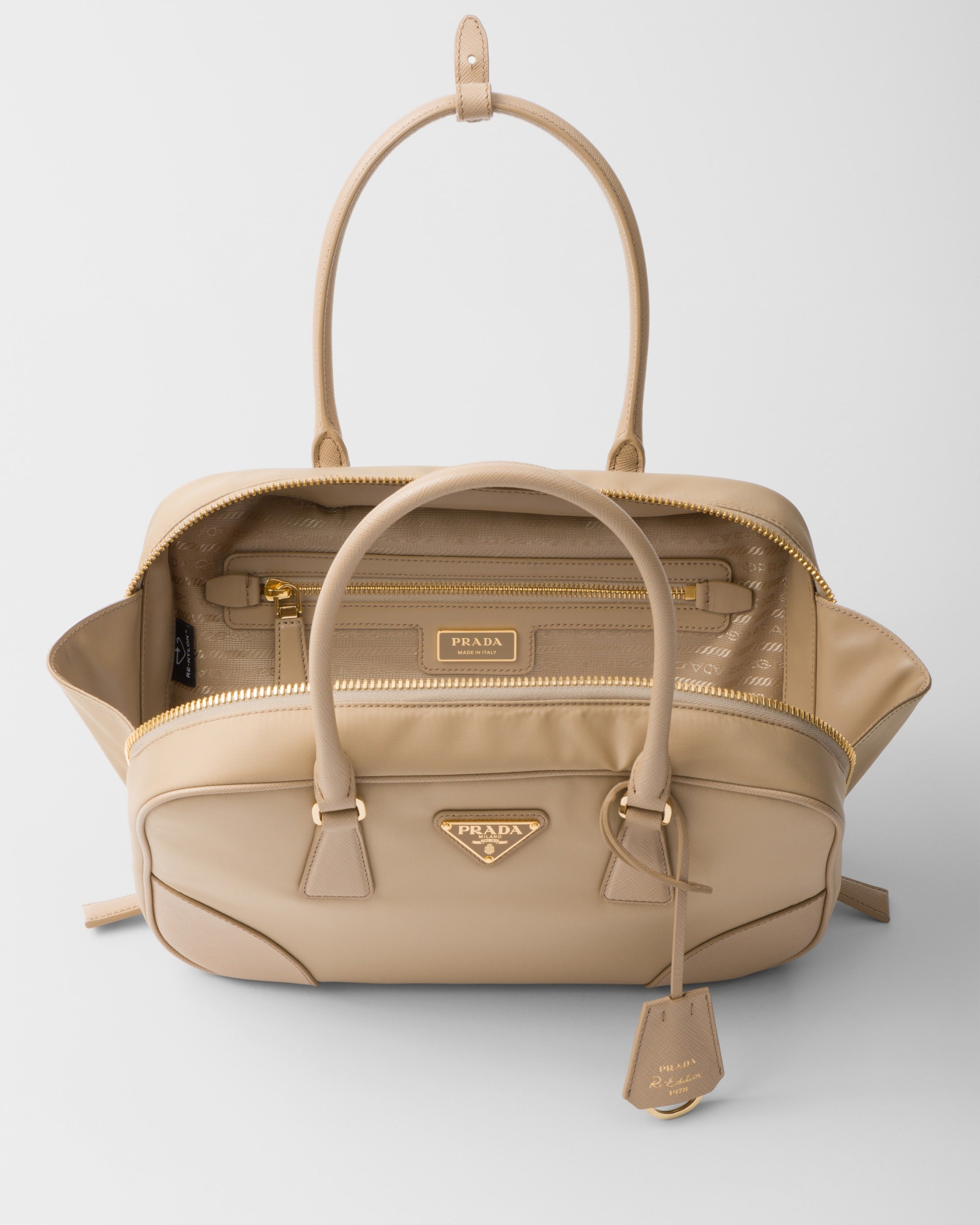 Prada Re-Edition 1978 medium Re-Nylon and Saffiano leather two-handle bag Camel Brown
