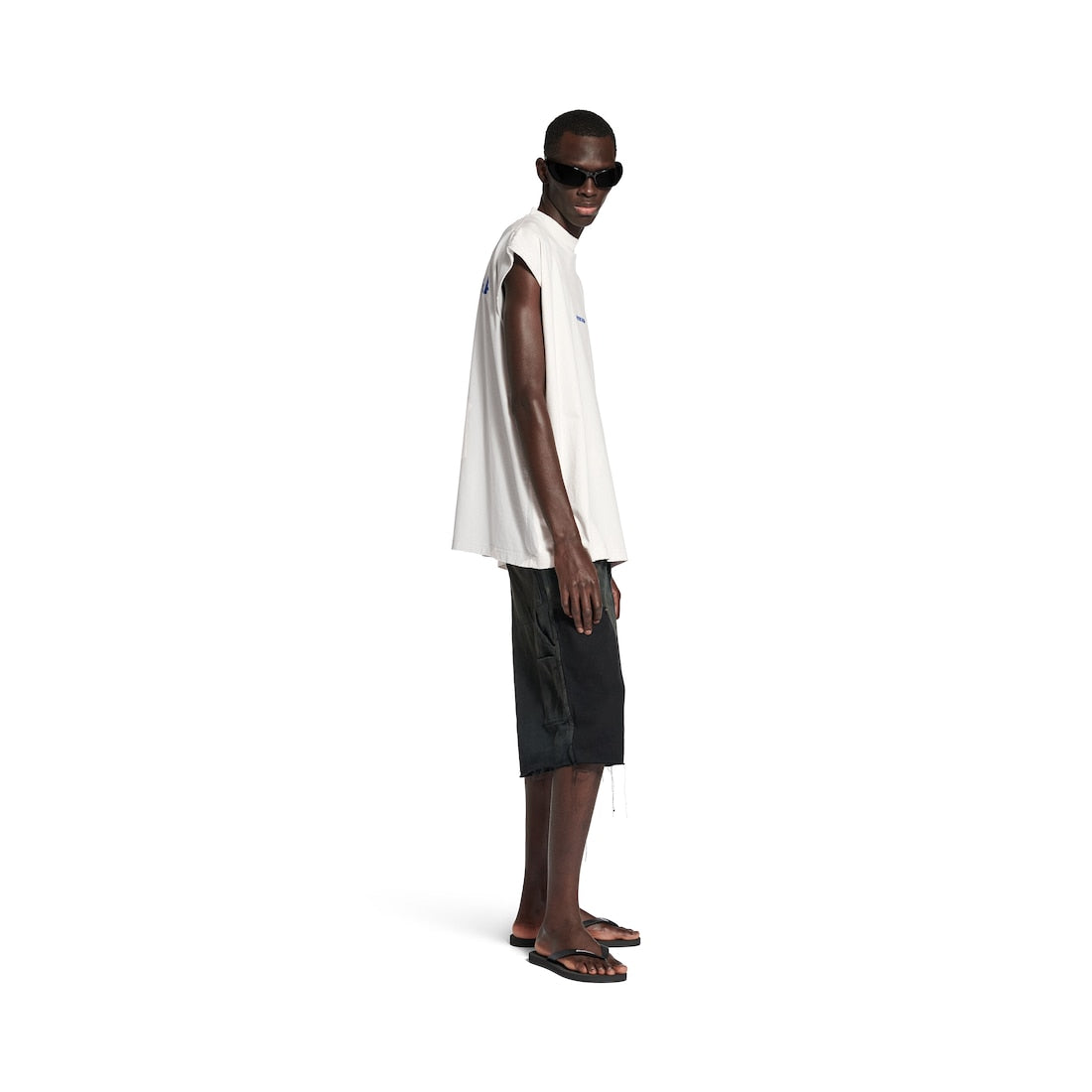 Men's Balenciaga Back Sleeveless T-shirt in Dirty White/Blue