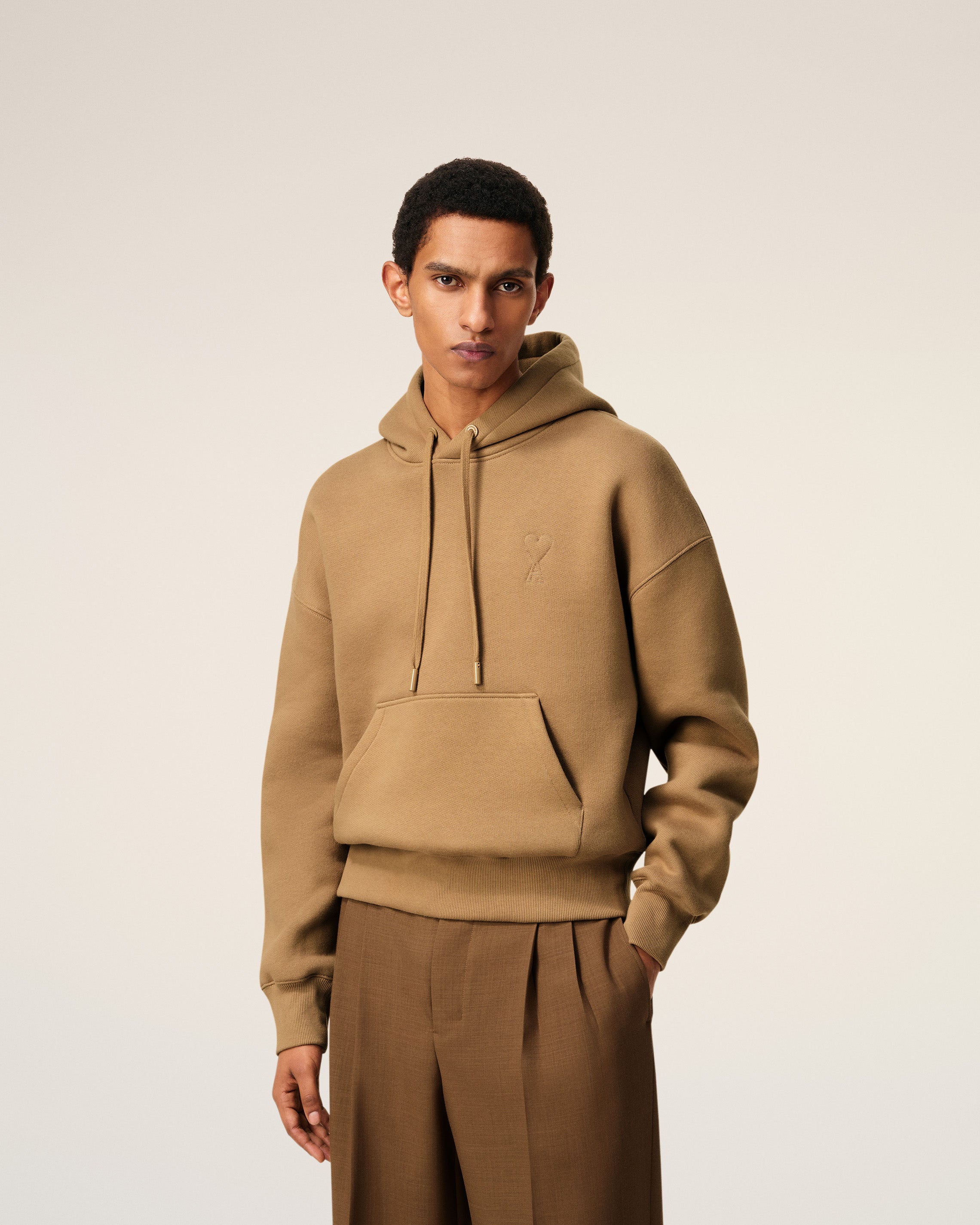 Brown Cotton Ami De Coeur Hoodie CAMEL