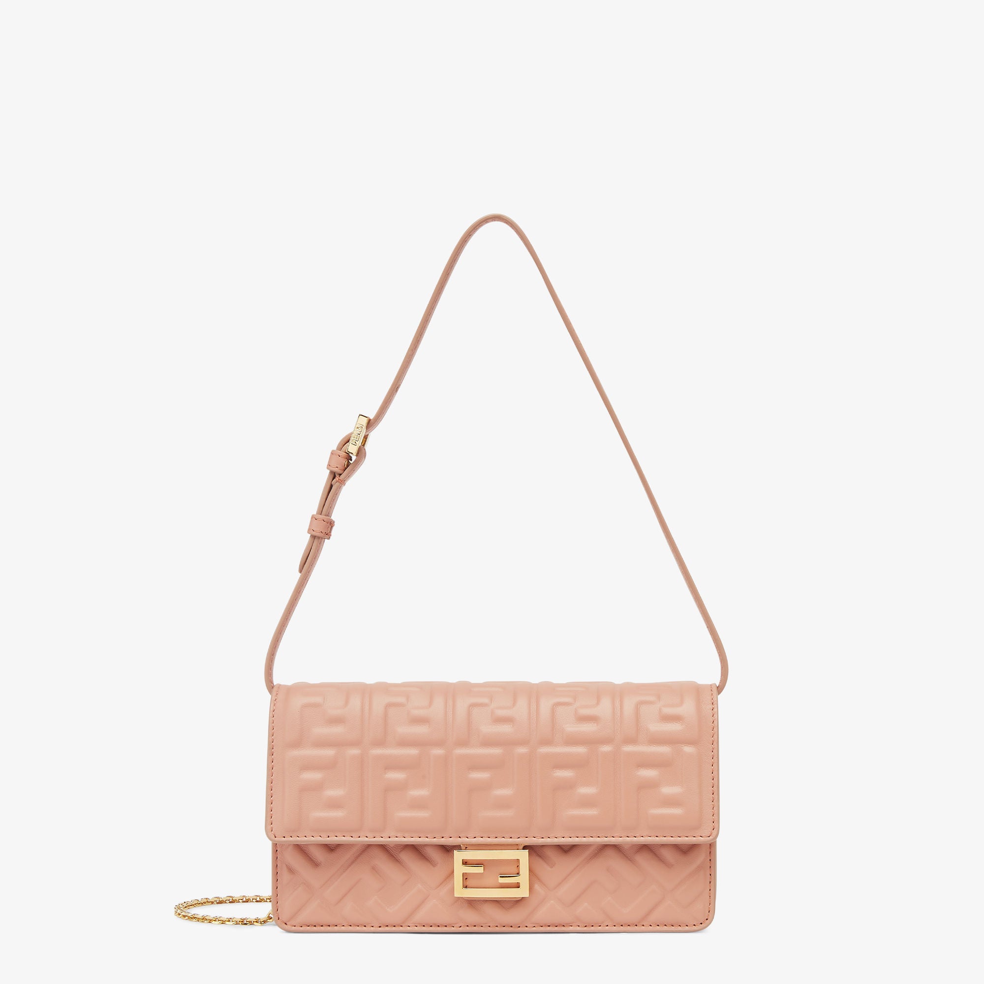 Wallet On Chain Baguette Pink nappa leather wallet with FF motif