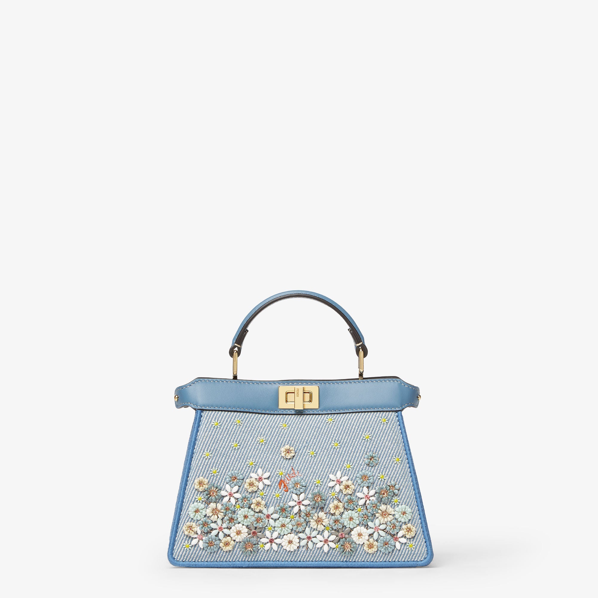Peekaboo ISeeU Petite Fendi Flower Bouquet blue denim-effect jacquard bag