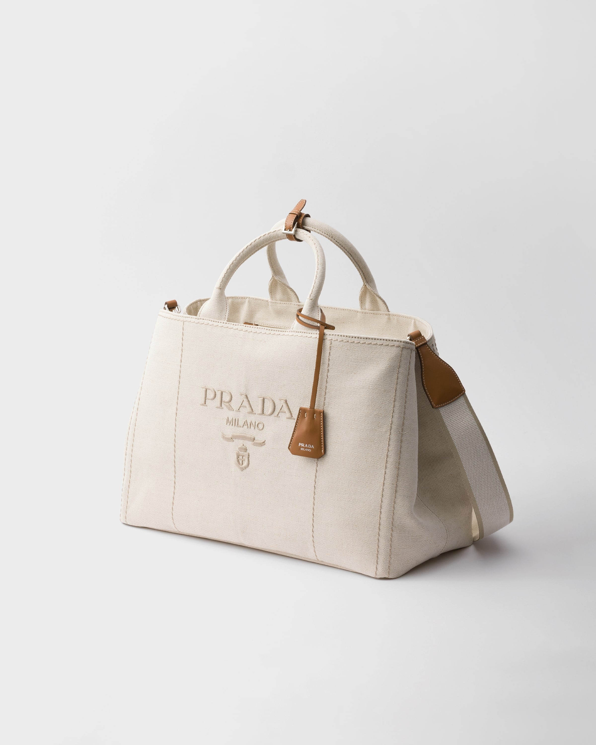 Prada Jardinière extra large linen blend tote bag Natural