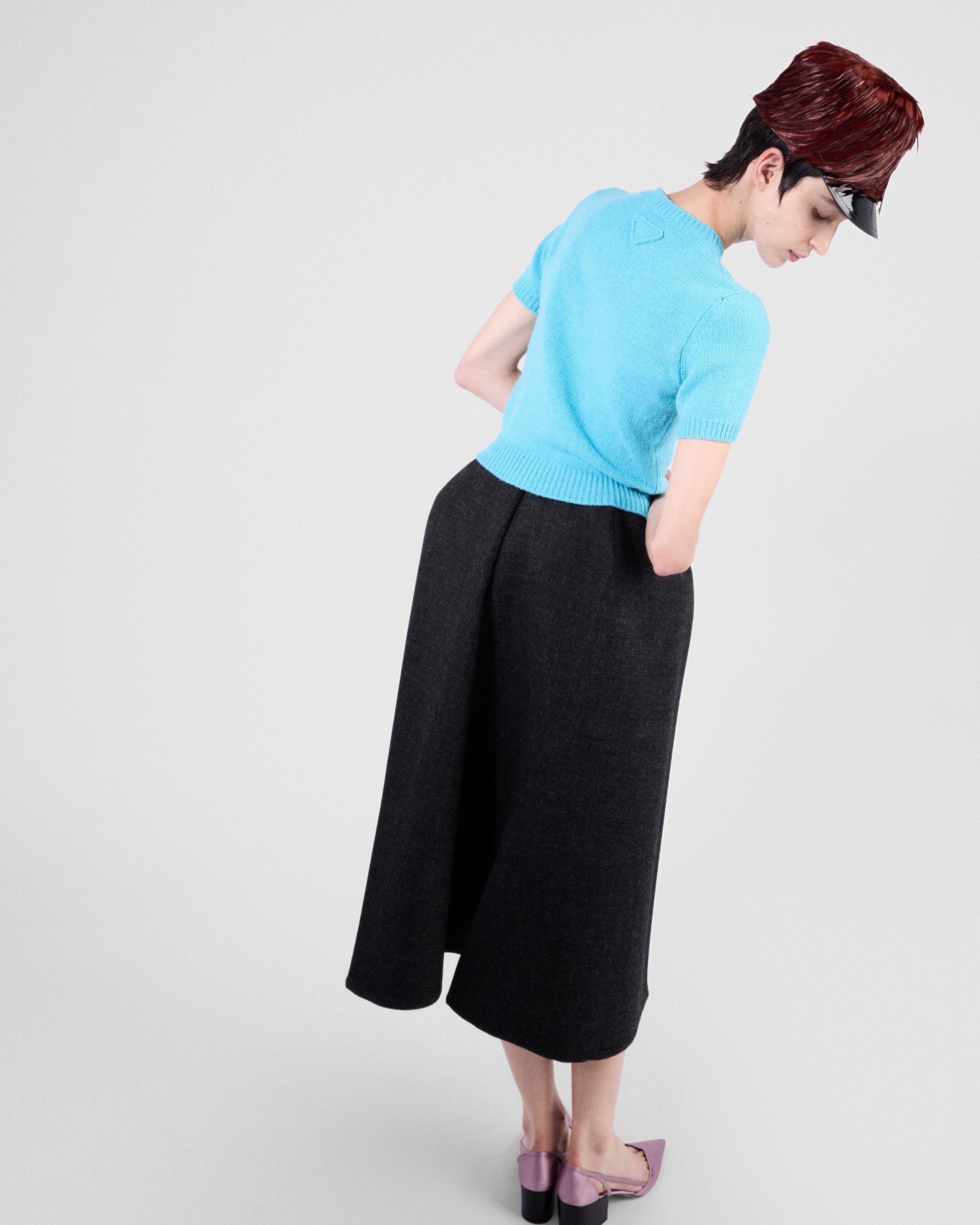 Short-sleeved cashmere sweater Light Blue