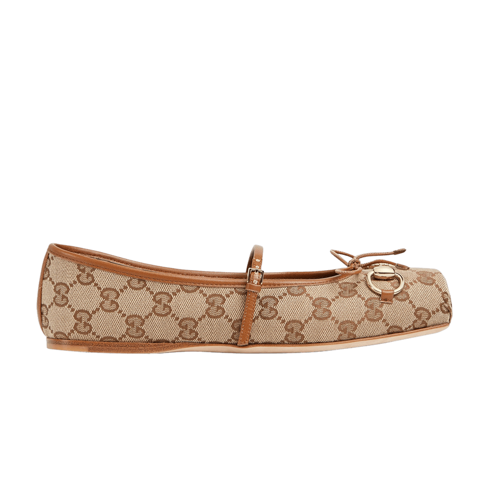 Gucci Wmns Horsebit Ballet 'GG Canvas - Beige Dark Brown'