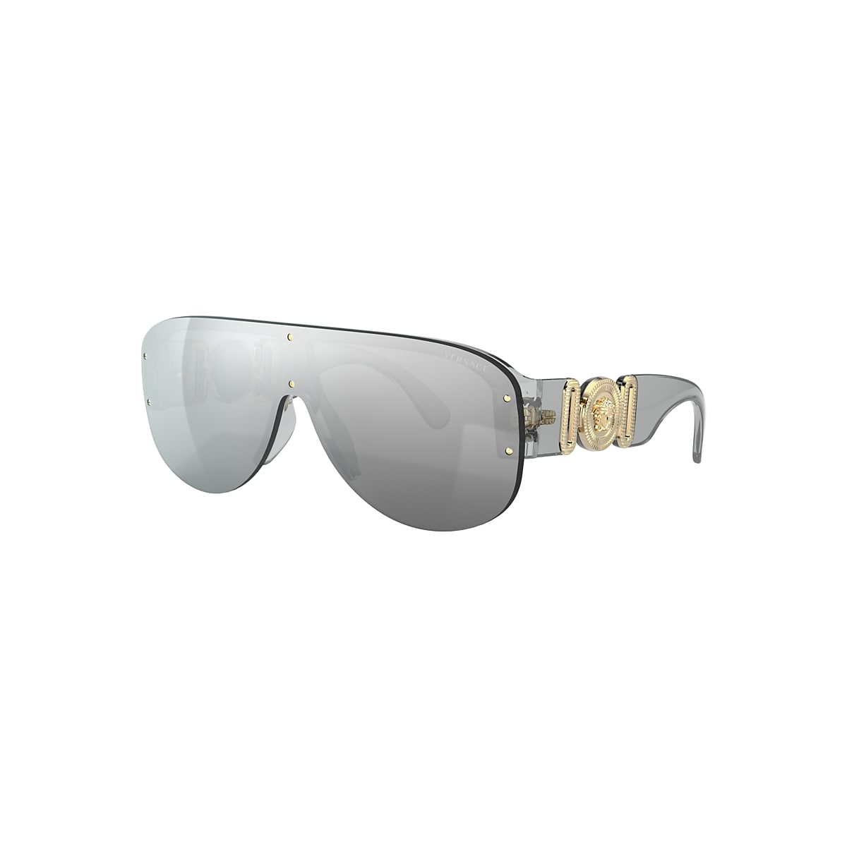 VERSACE VE4391 Transparent Grey - Men Luxury Sunglasses, Light Grey Mirror Silver Lens