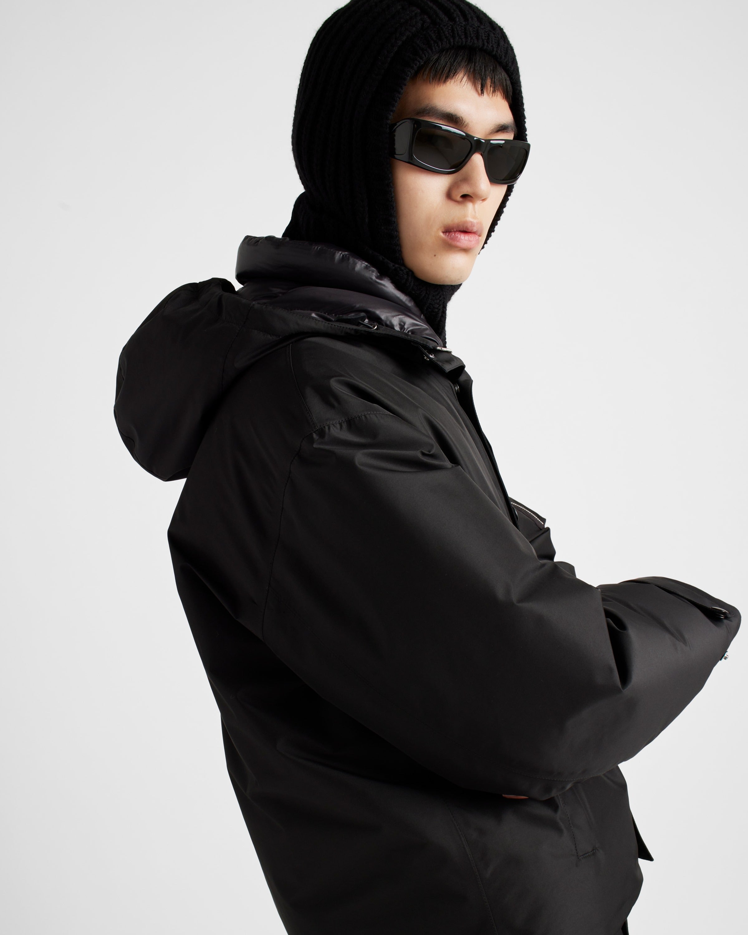 Technical fabric down jacket with hood Black