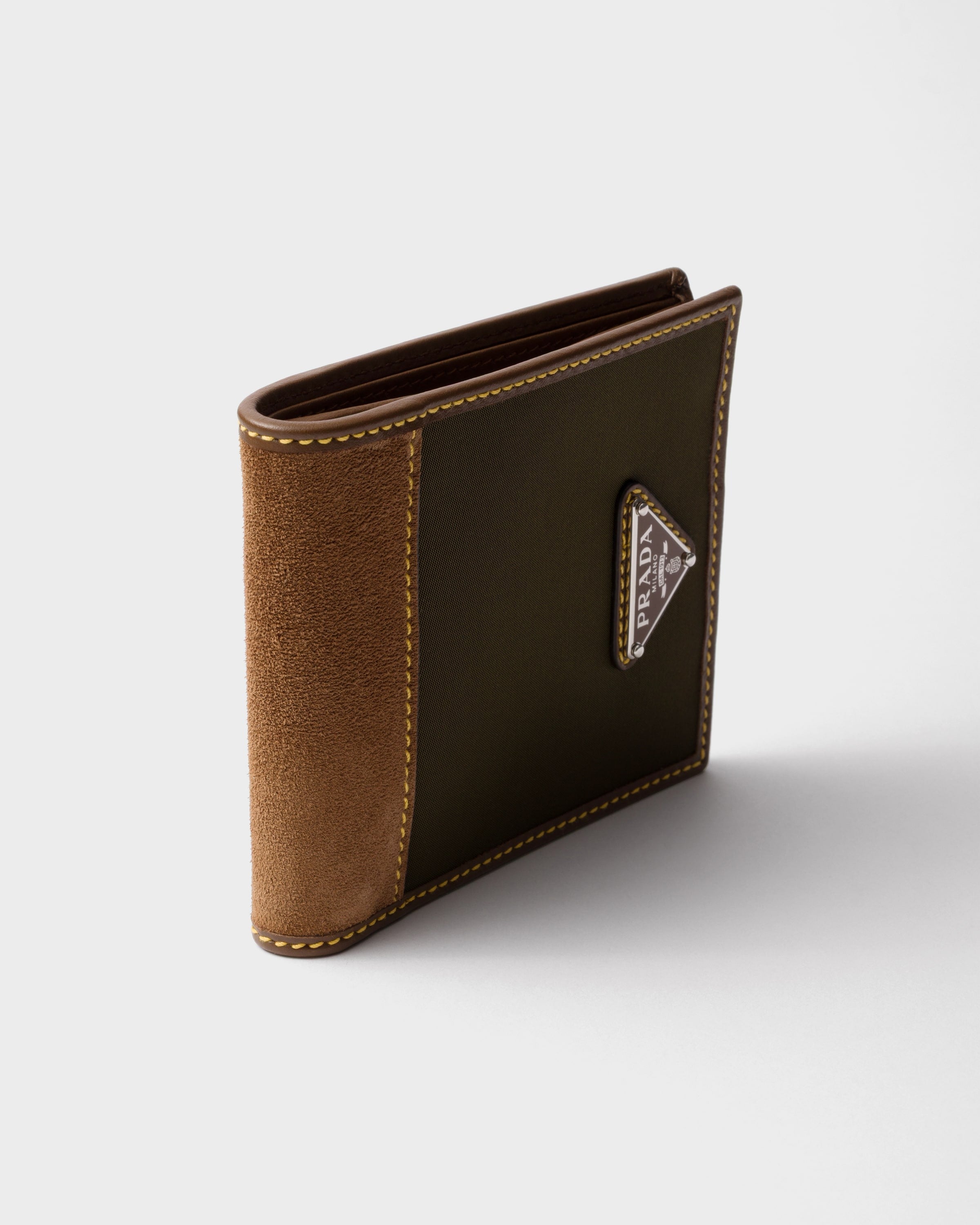 Re-Nylon and leather wallet Musk Green/Cocoa