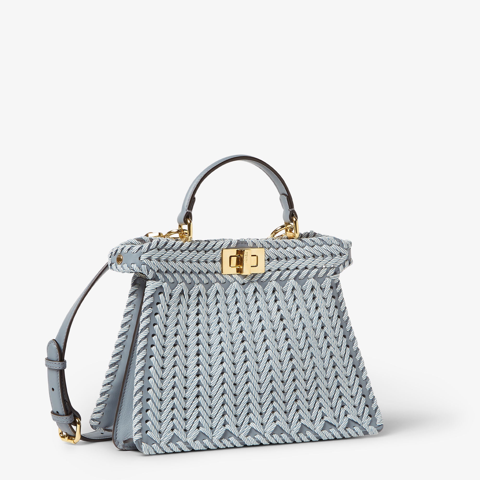 Peekaboo ISeeU Small Blue jacquard interlaced leather bag