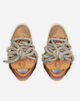CURB SNEAKERS IN LEATHER WITH SNAKE LACES - CAMEL