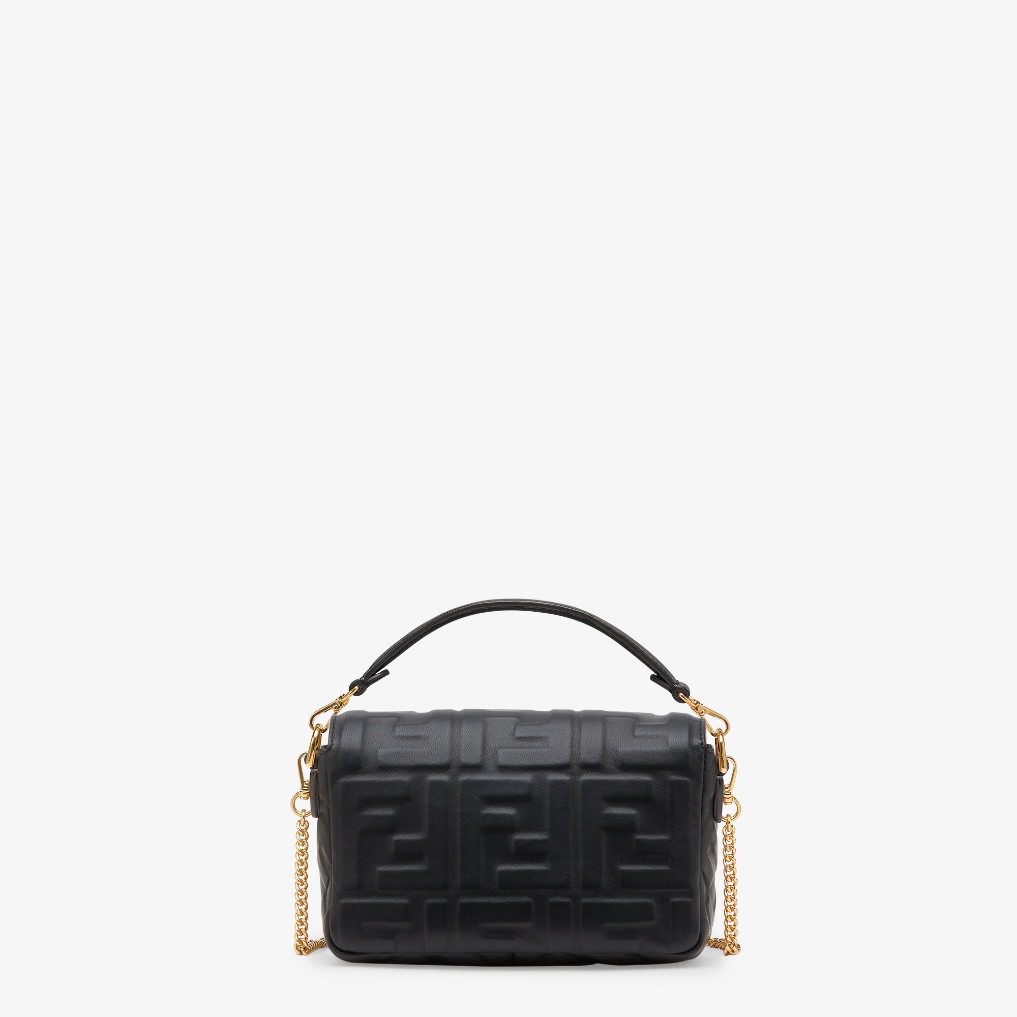 Baguette Mini Black nappa leather bag with FF motif