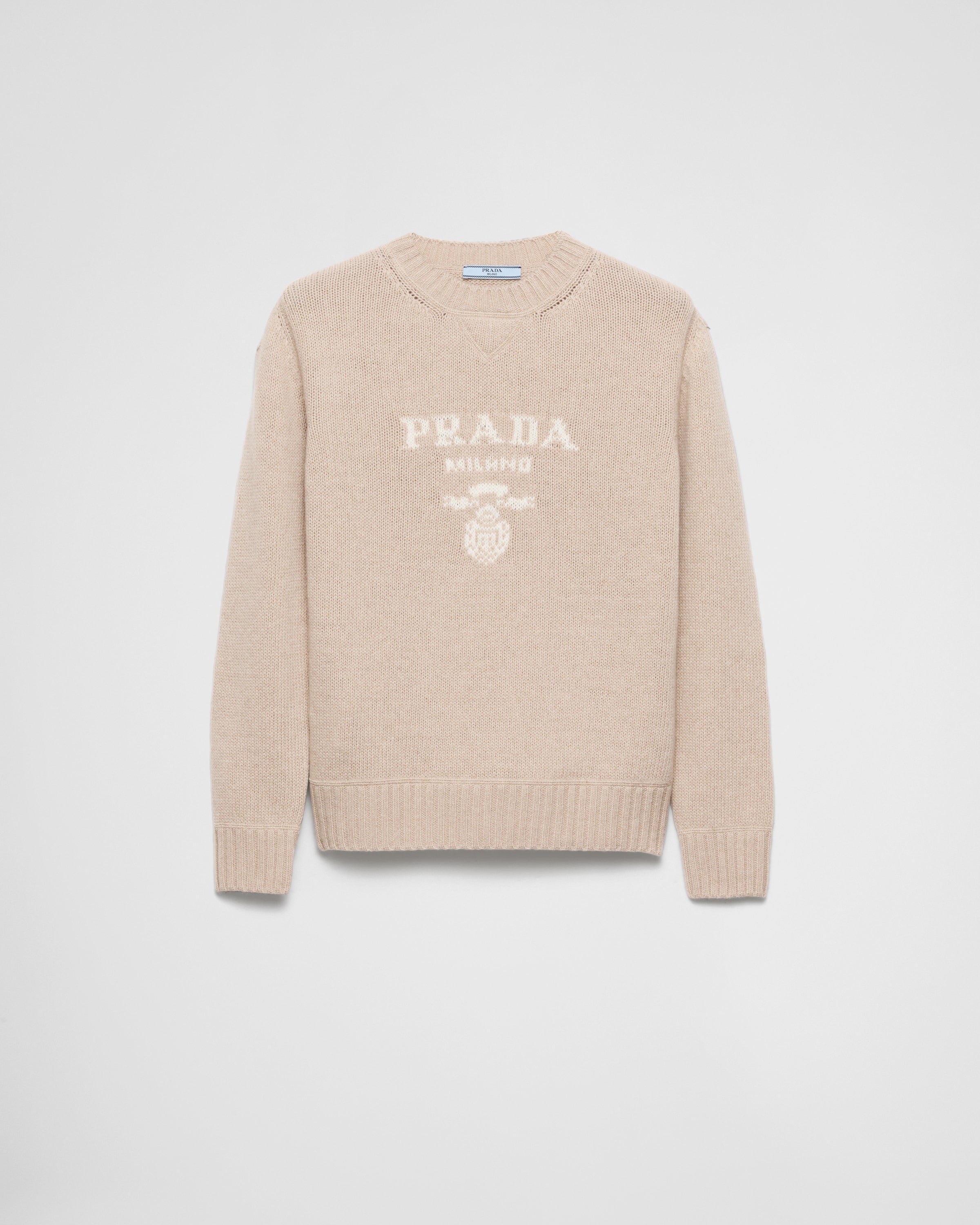 Cashmere and wool Prada logo crew-neck sweater Desert Beige