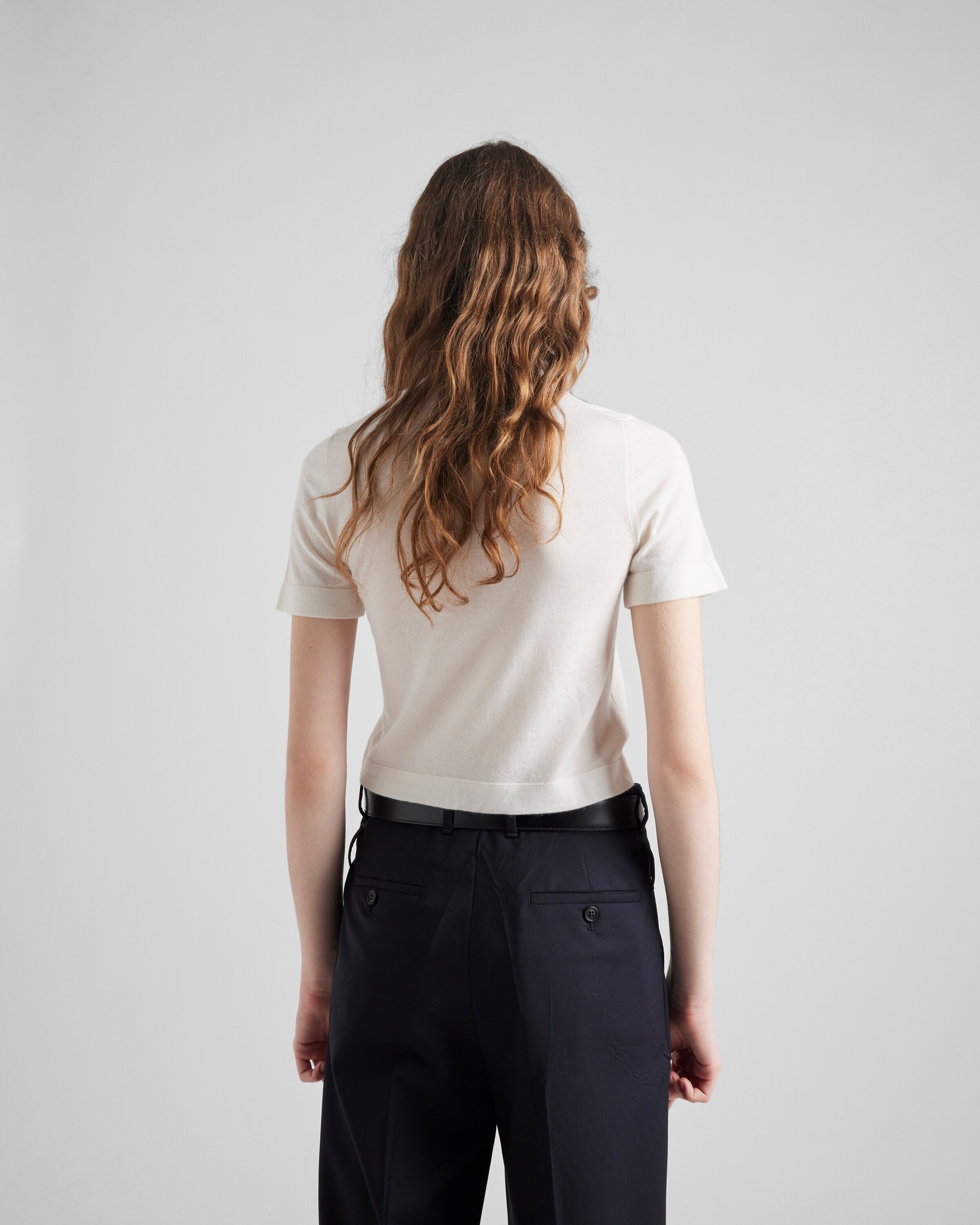 Cashmere intarsia T-shirt White/Burgundy