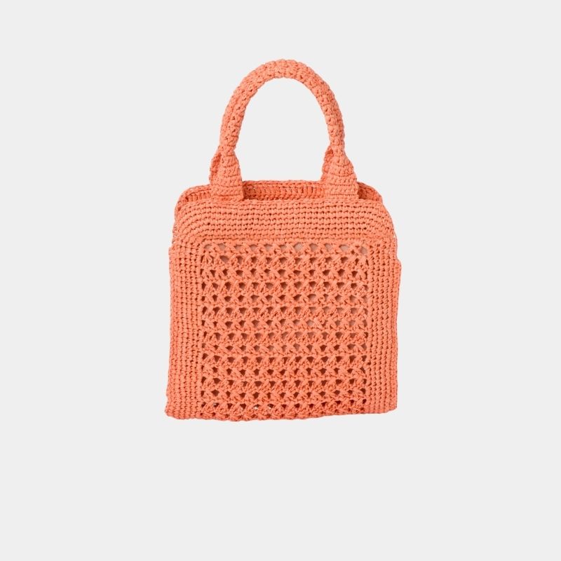 Raffia-Effect Crochet Fabric Tote Bag