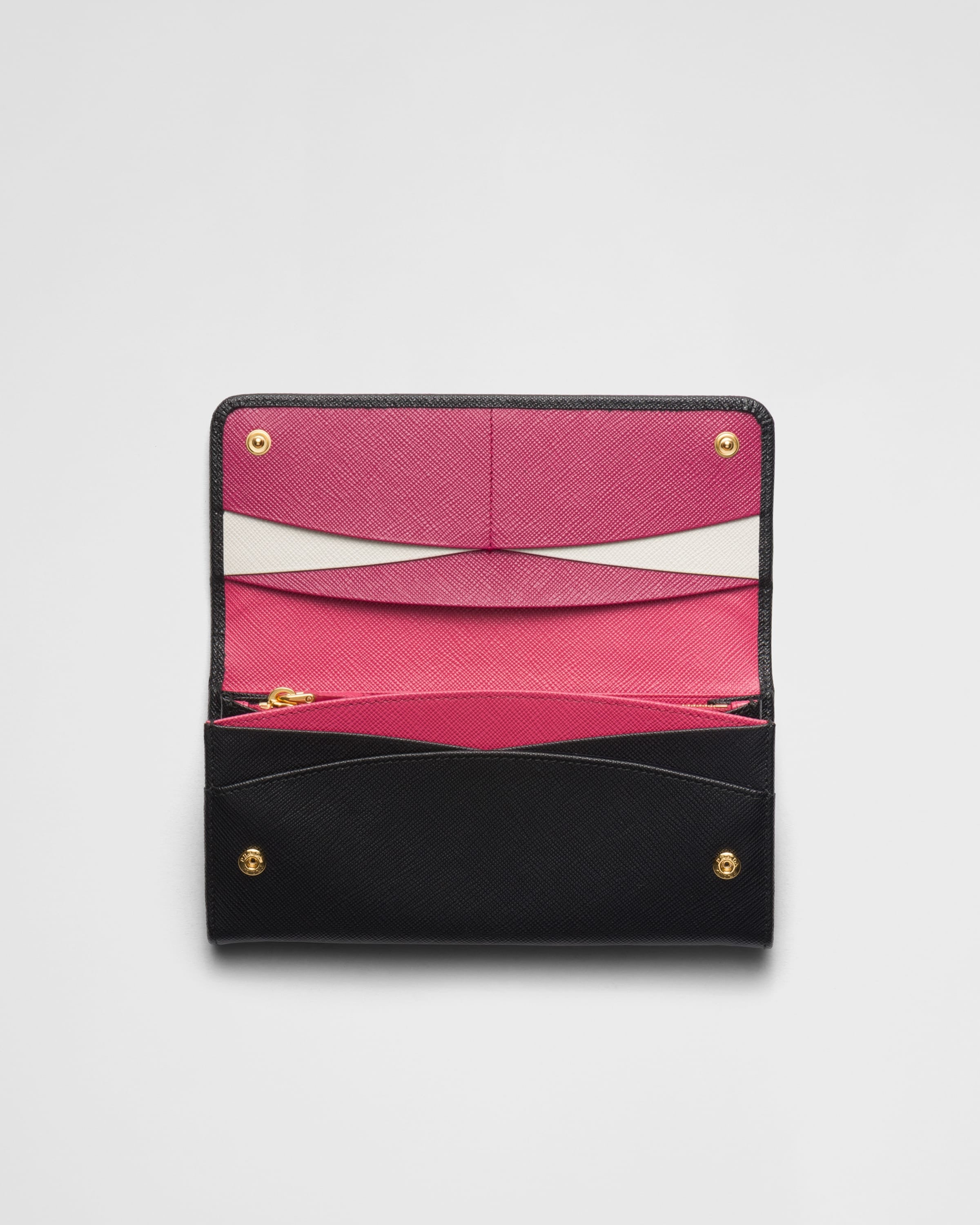 Large Saffiano Leather Wallet Black/Hibiscus