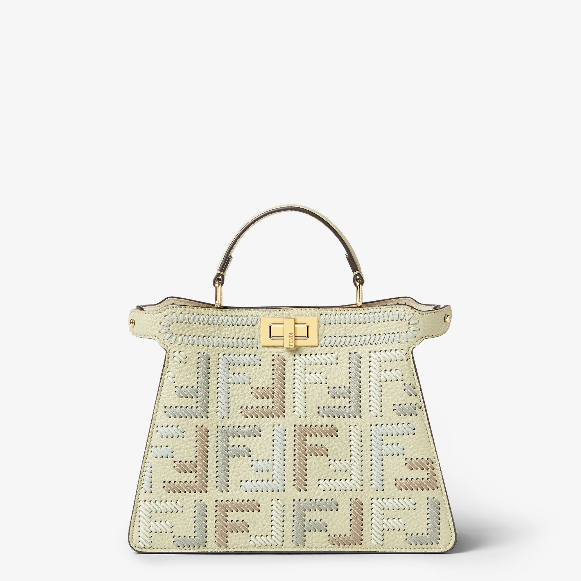 Peekaboo ISeeU Small Sage green leather bag with FF interlacing