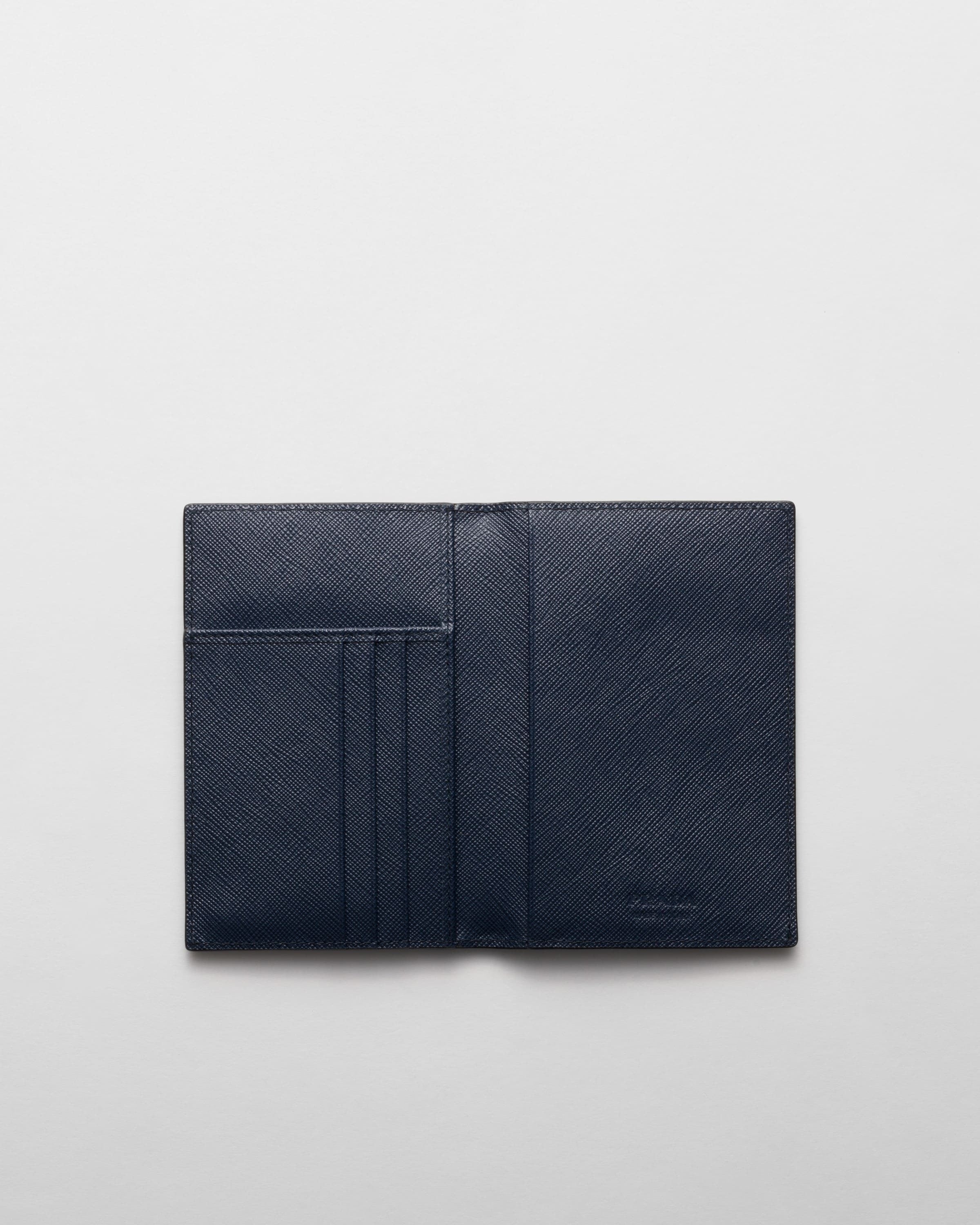 Saffiano leather passport holder Coffee/Baltic Blue