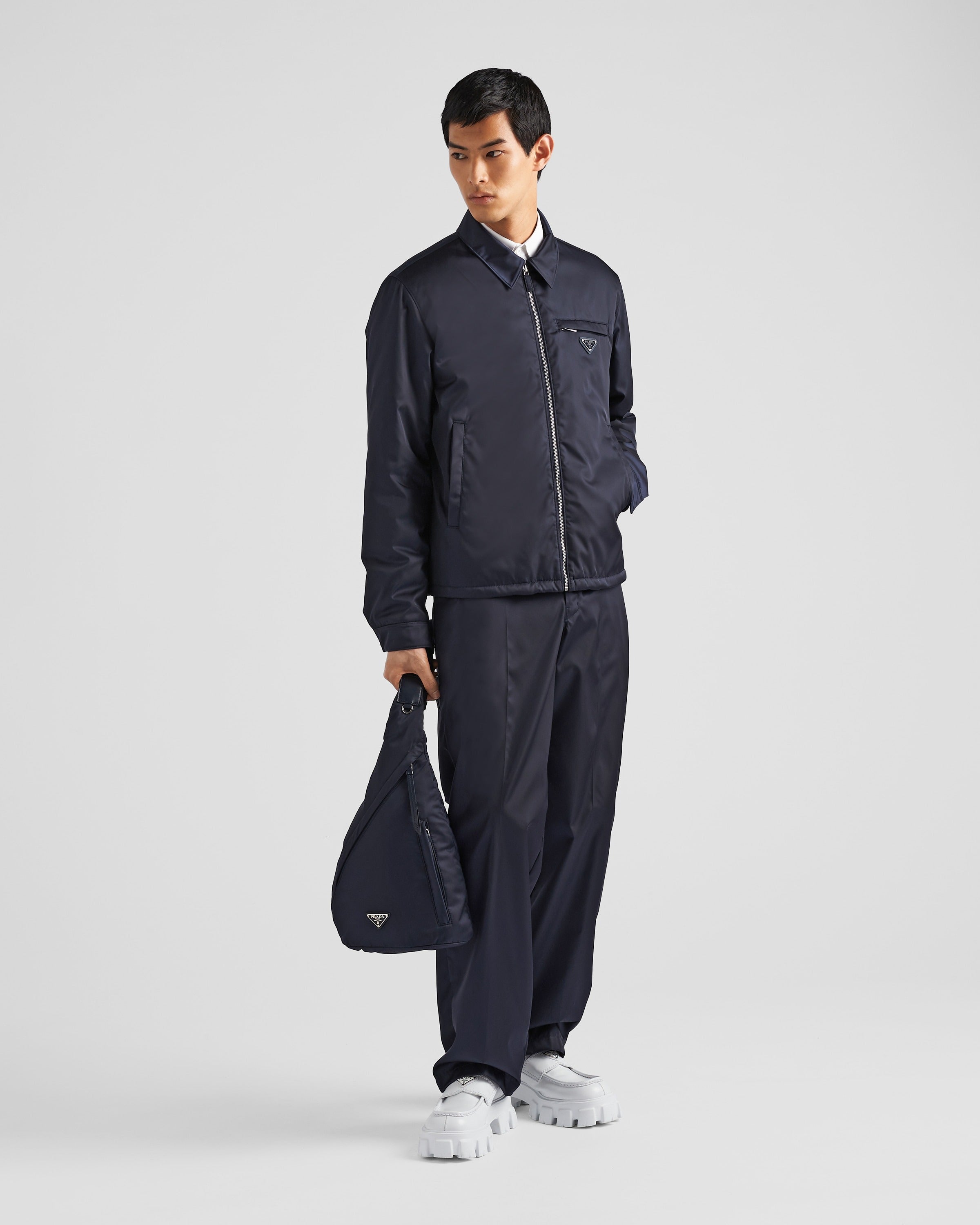 Re-Nylon and leather backpack Navy
