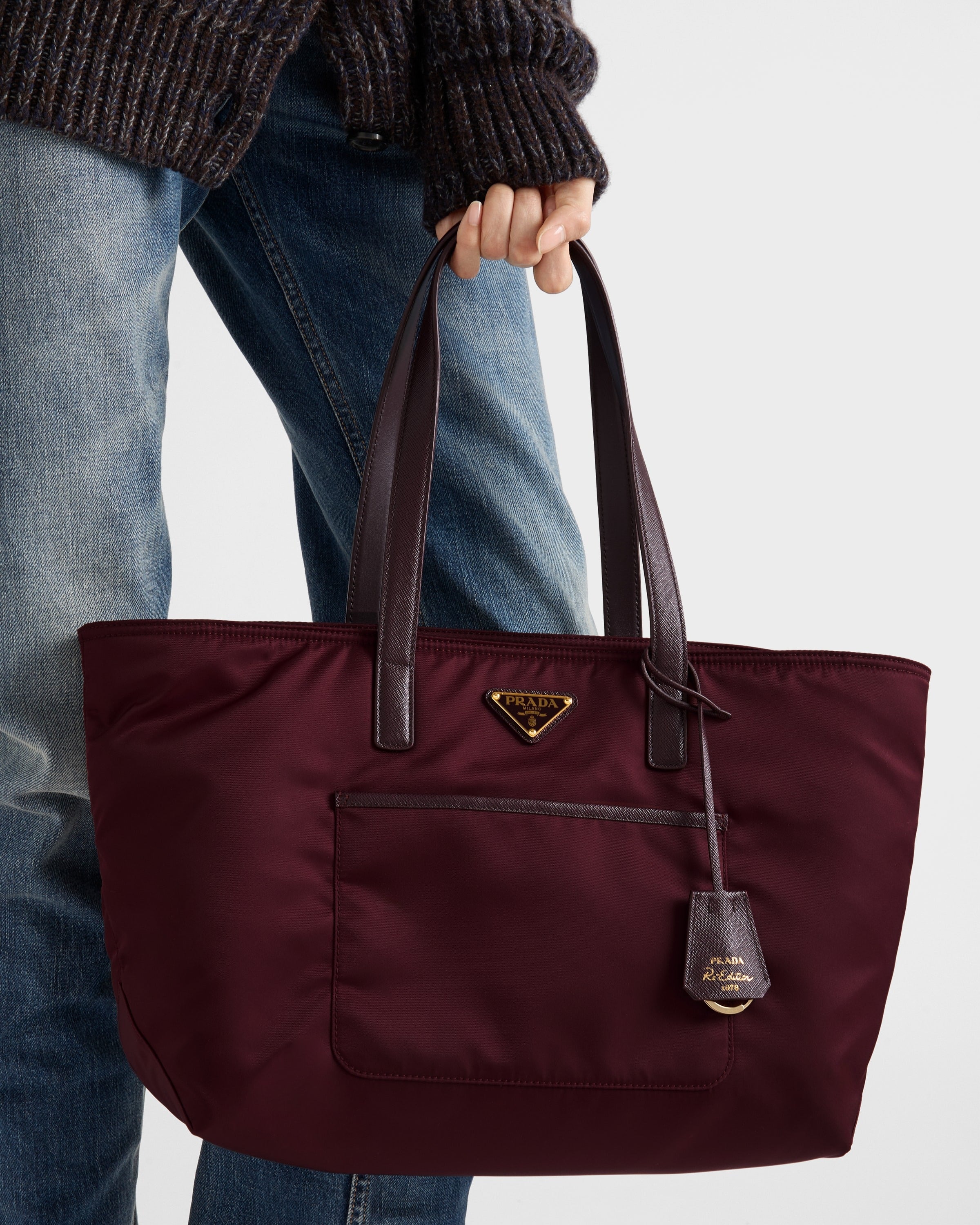 Prada Re-Edition 1978 medium Re-Nylon and Saffiano leather tote bag Burgundy