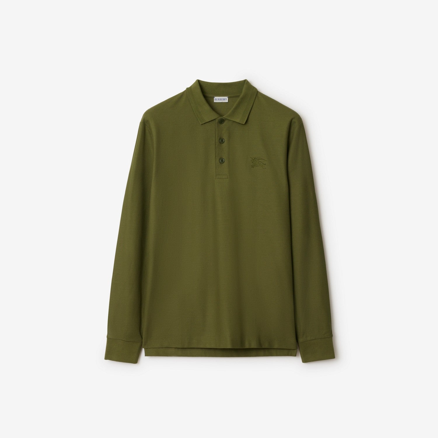 Long-sleeve Cotton Polo Shirt - Olive