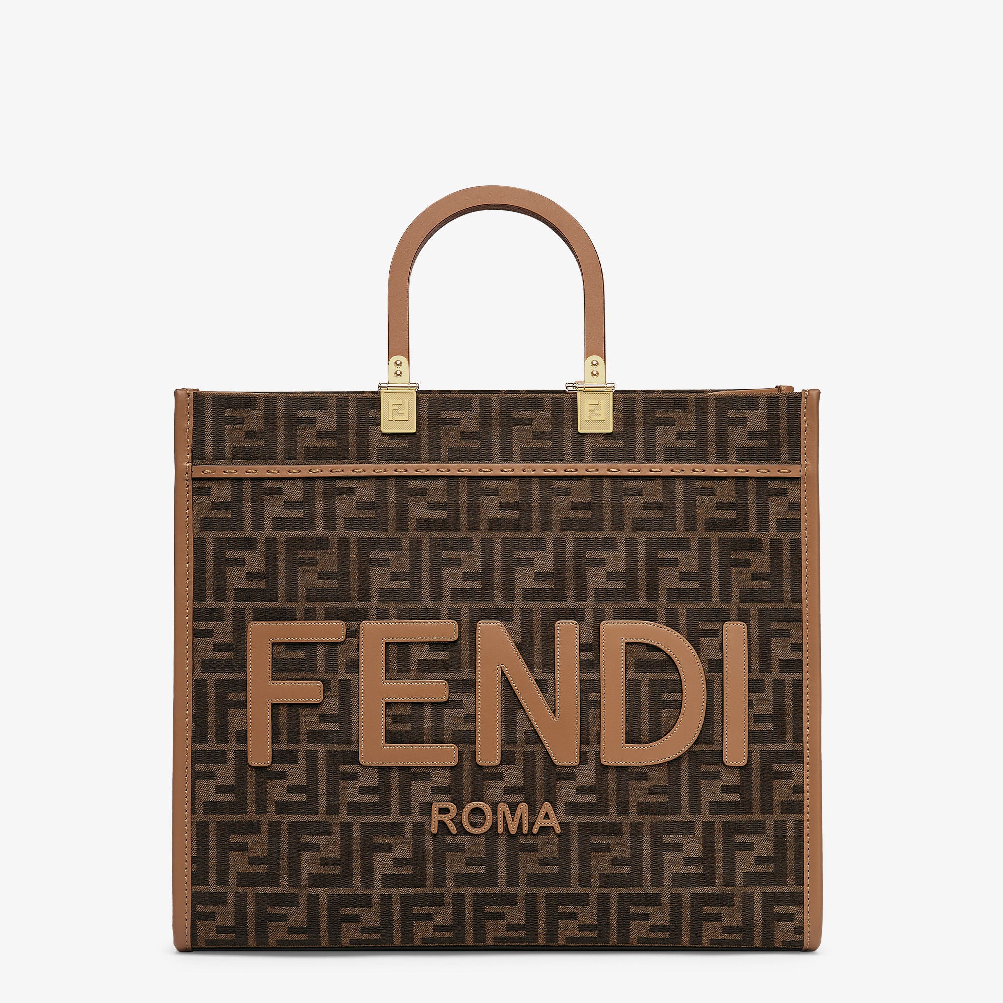 Fendi Sunshine Medium Brown FF jacquard fabric shopper