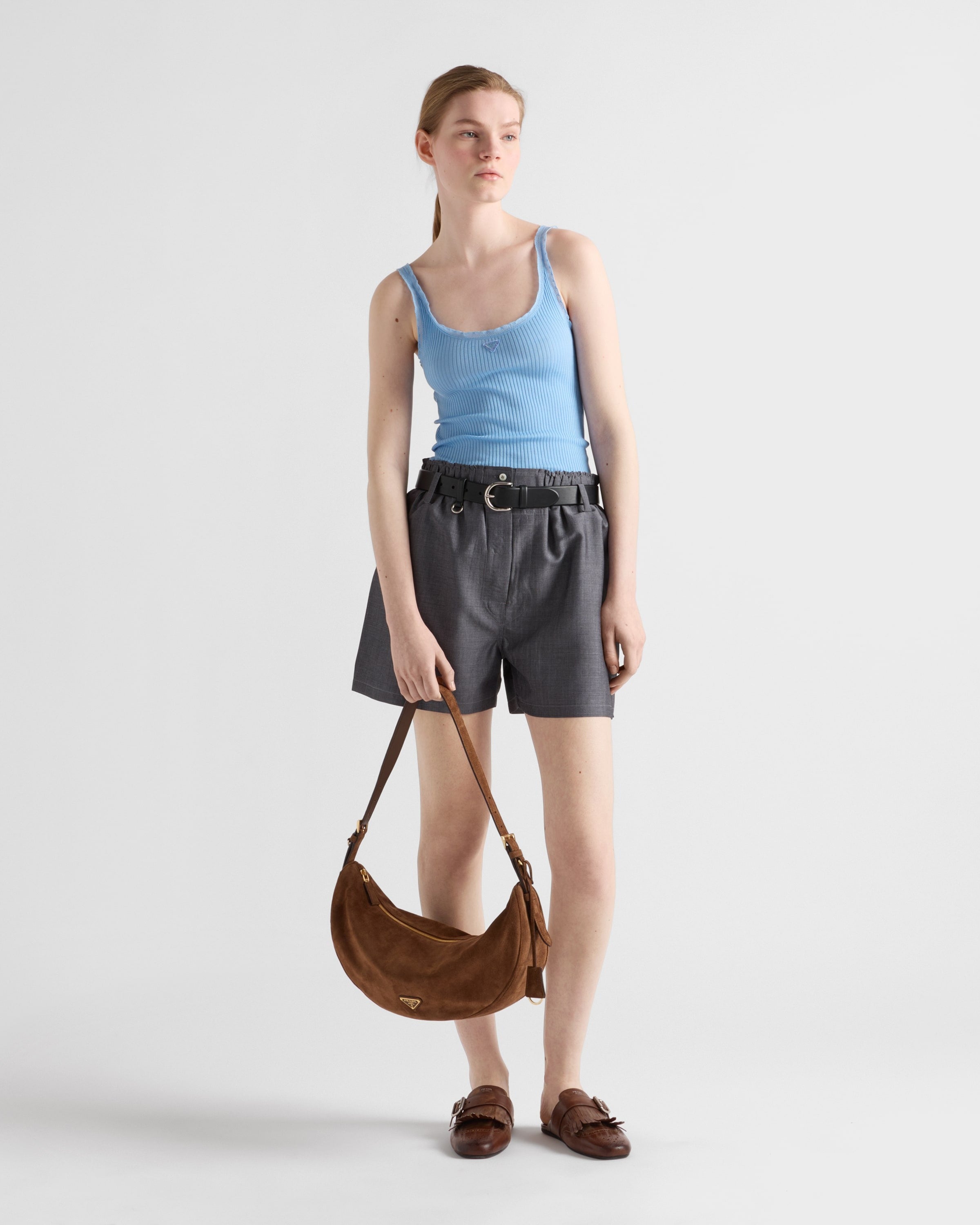 Prada Demi-lune large suede shoulder bag Cocoa Brown