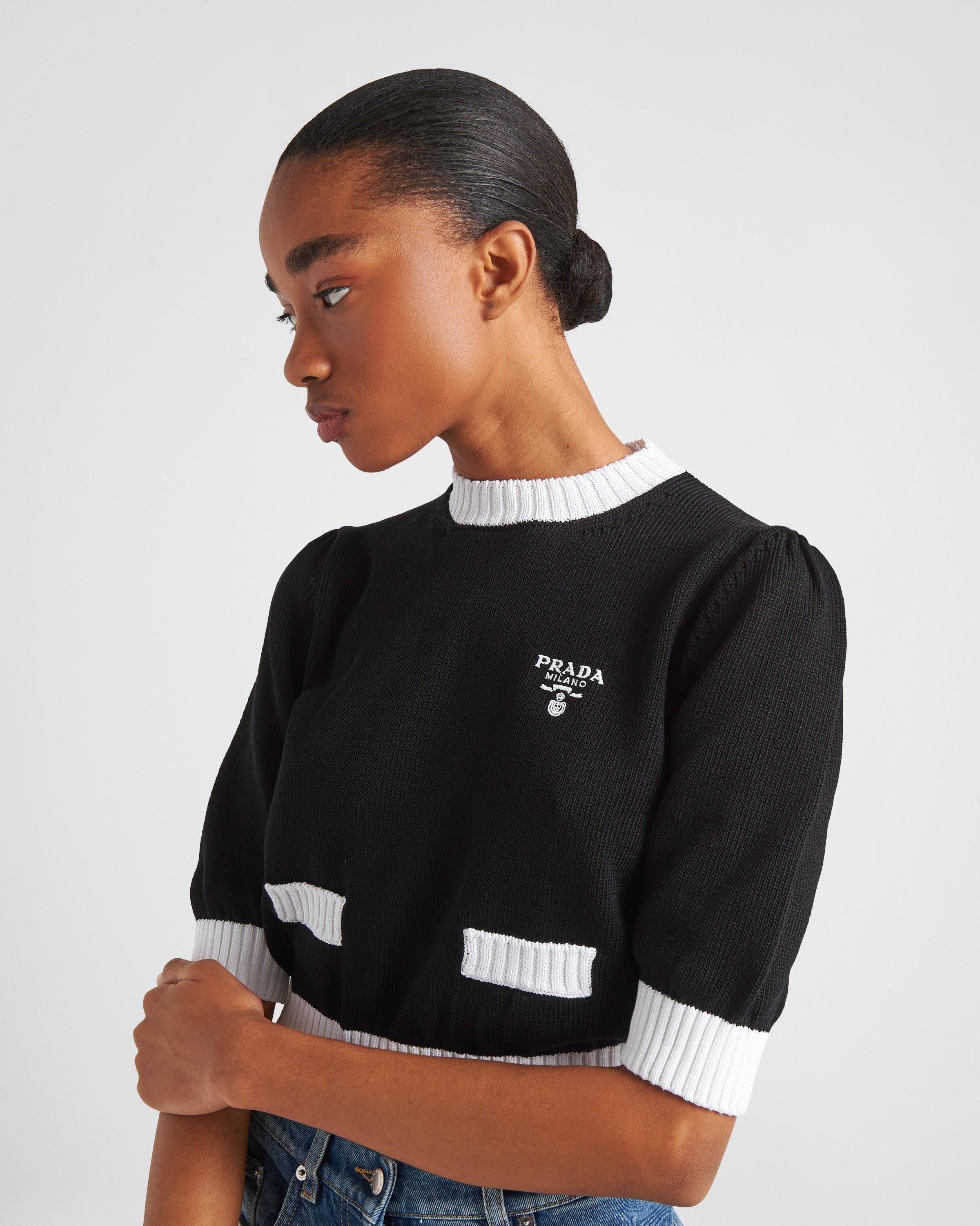 Cotton crew-neck sweater Black/White
