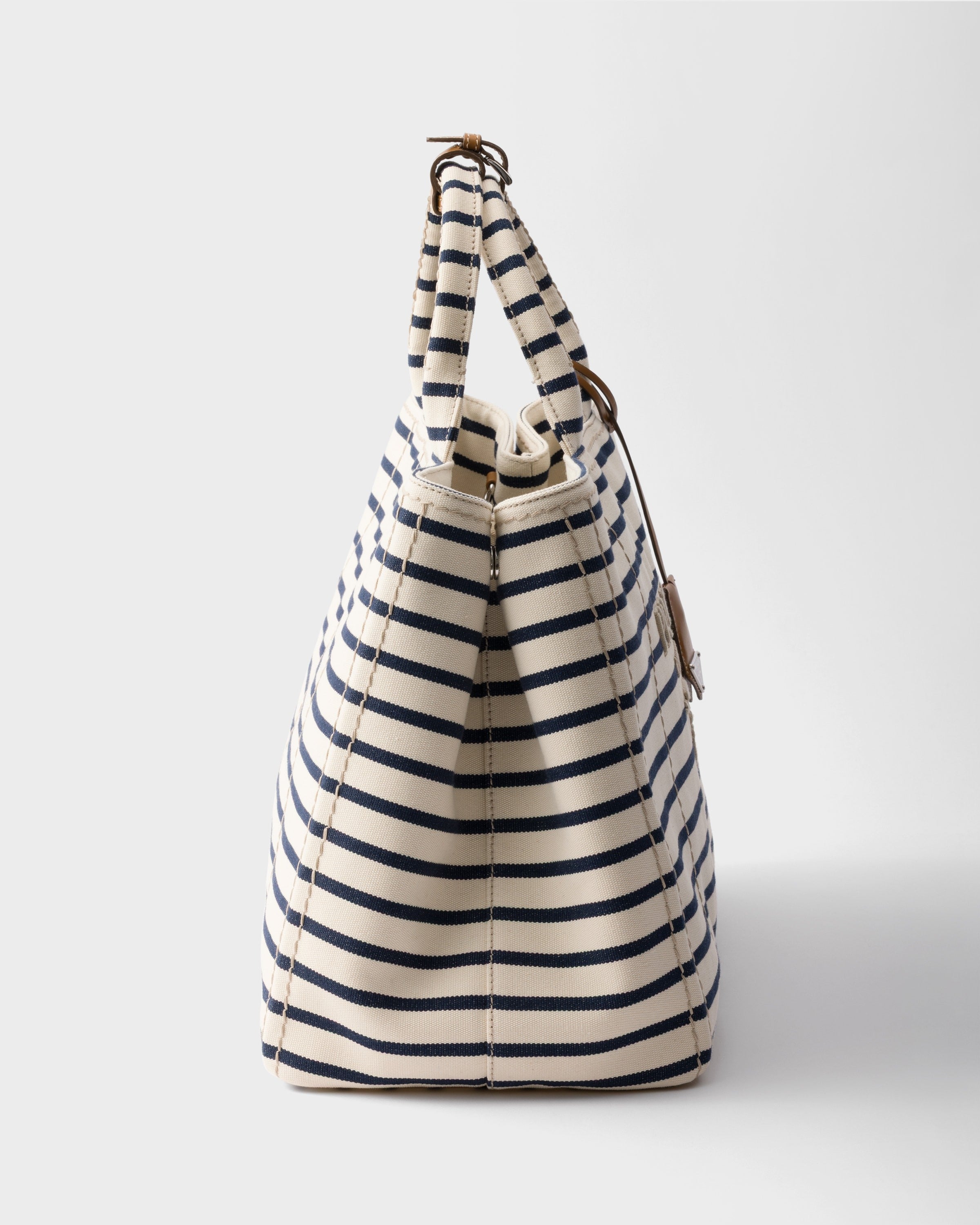 Striped canvas tote bag Ivory/Blue